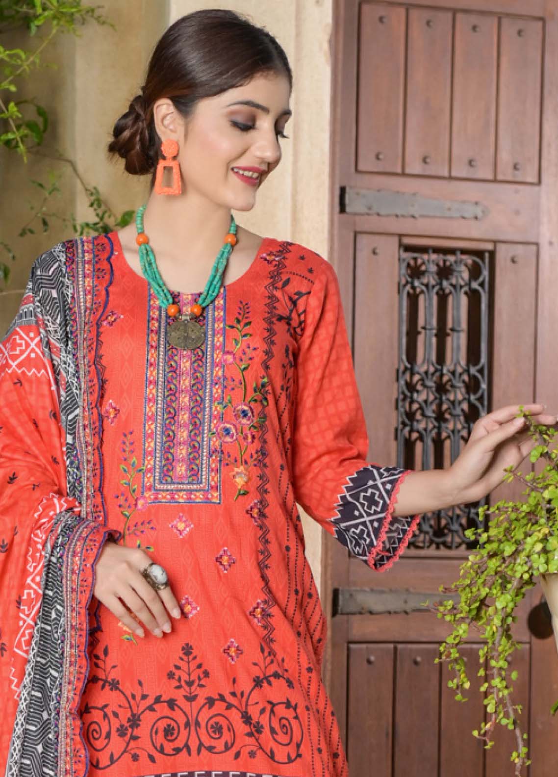 D#01 Ruqayyah Yuneik Digital Emb Cotton Collection 1022 Coral