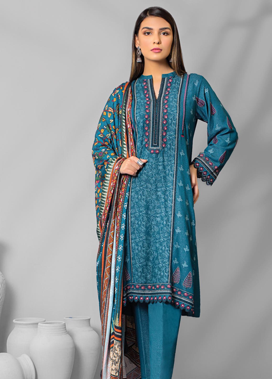 D#WEC-EA-0385 LSM Lakhany Emb Winter Collection 1022 Teal