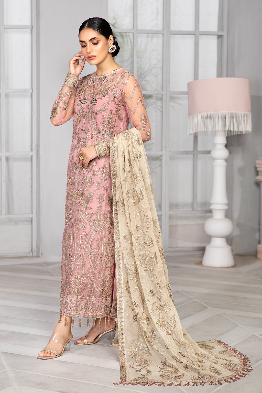 Bahaar by Zarif Embroidered Net Unstitched 3 Piece Suit - ZB 07 BLUSH