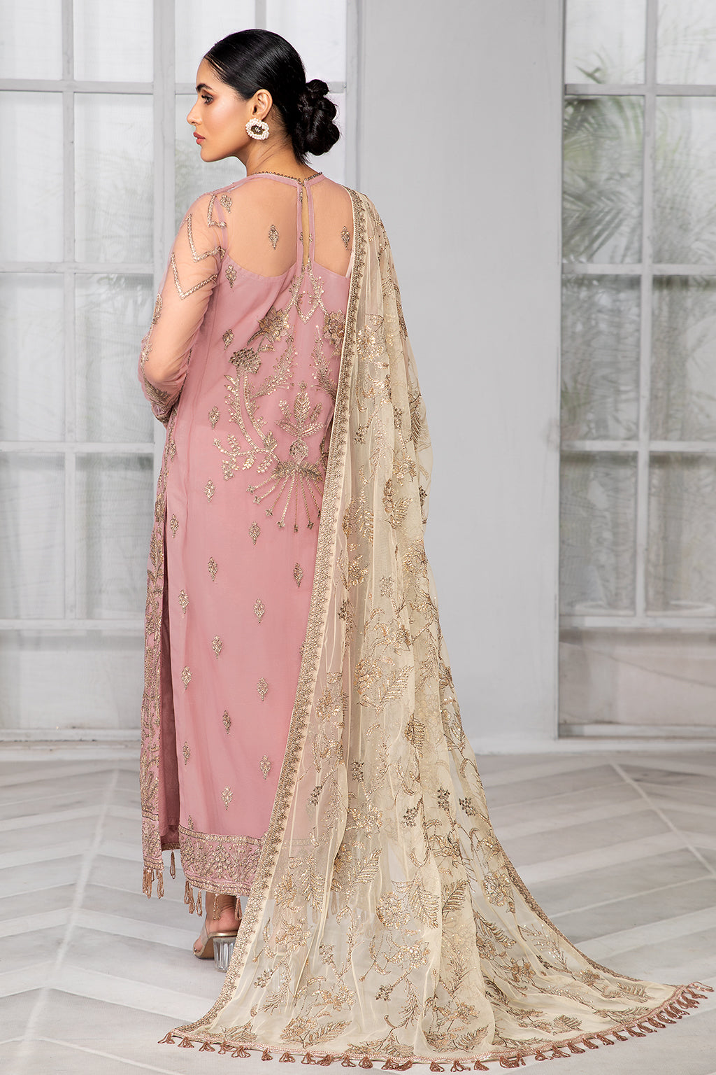 Bahaar by Zarif Embroidered Net Unstitched 3 Piece Suit - ZB 07 BLUSH