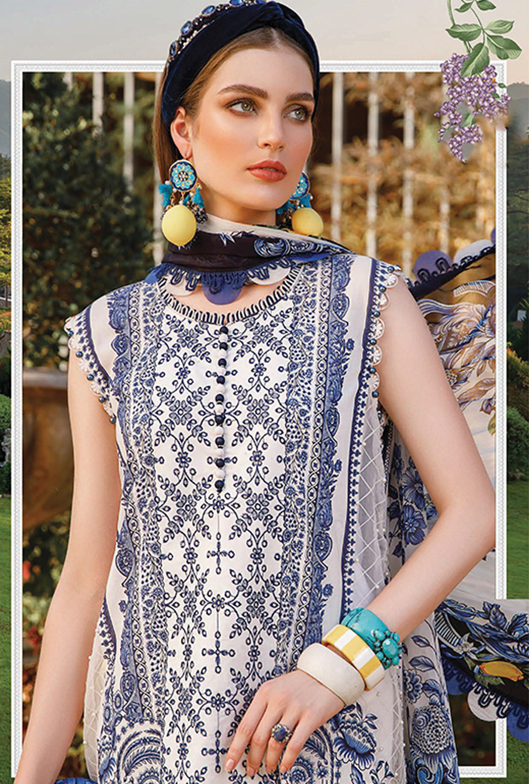 D#1705B Maria B M Print Emb Lawn Collection 223