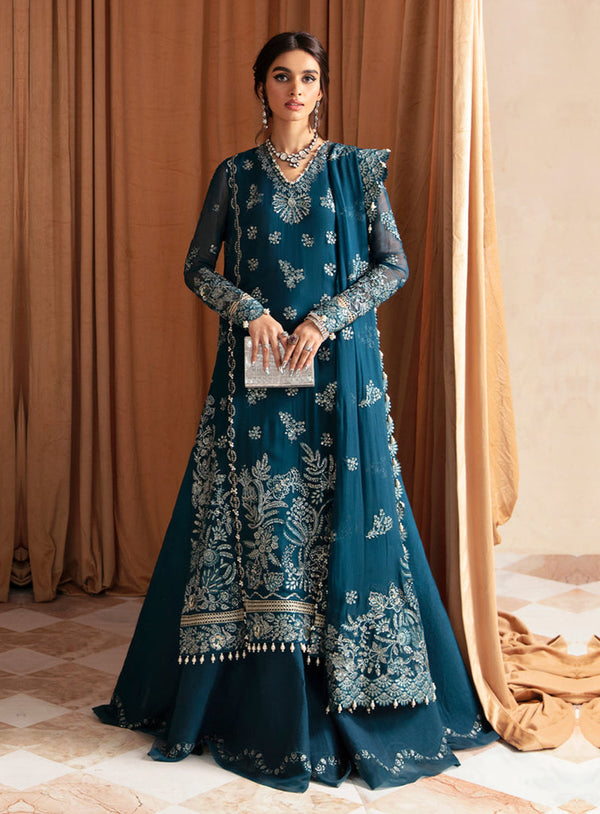 Ayzel By Afrozeh Embroidered Chiffon Unstitched 3 Piece Suit - 09 LAPIS