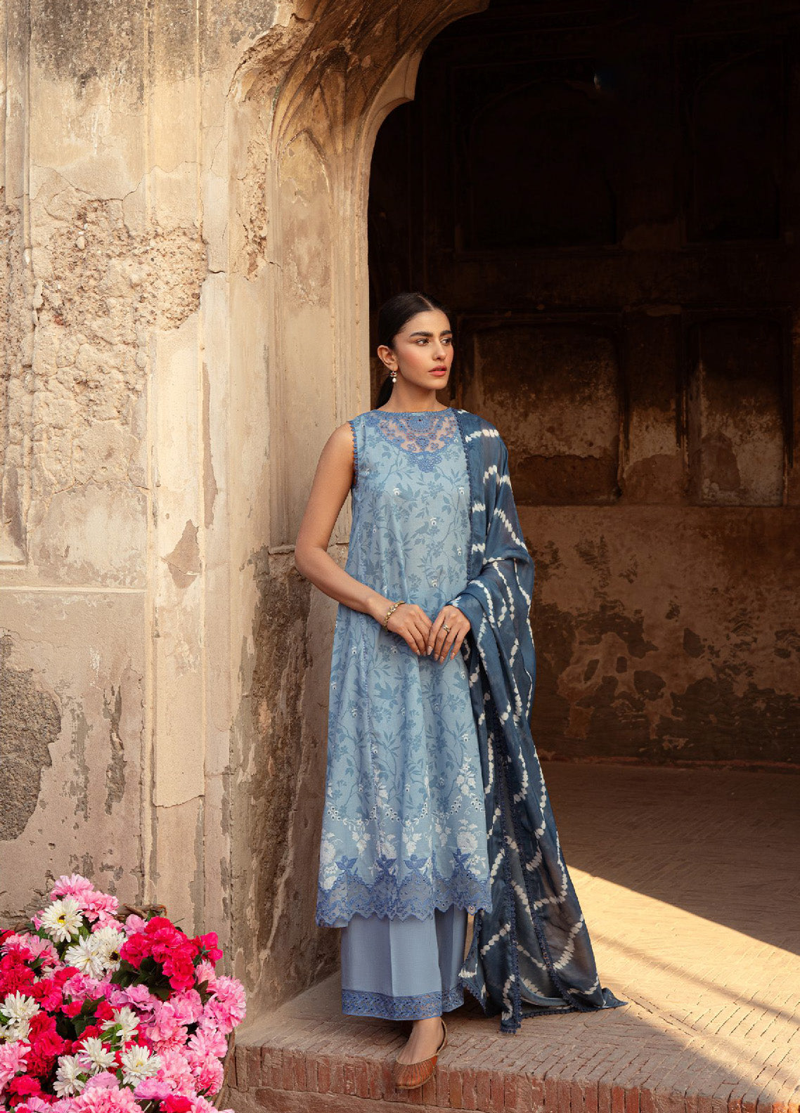 Cross Stitch Embroidered Lawn Unstitched 3 Piece Suit - CS24PL 18 BLUE SAND