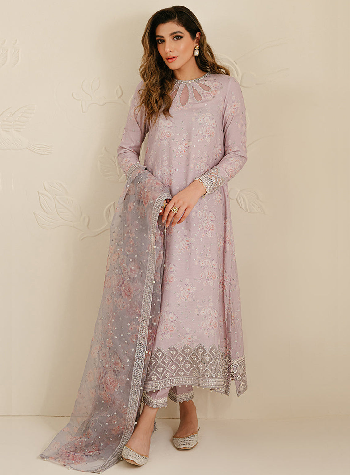 Cross Stitch Embroidered Silk Unstitched 3 Piece Suit - 105 Lilac Bloom