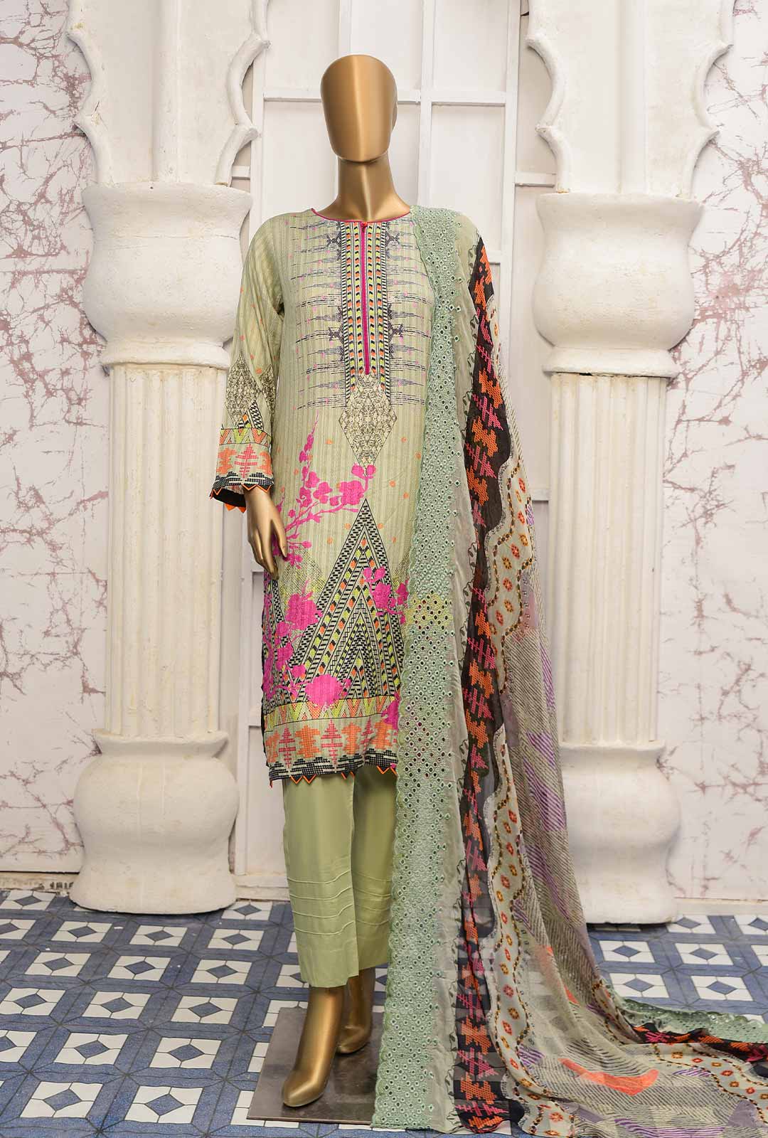 HZ Oriental Orchid Embroidered Lawn D#1165A