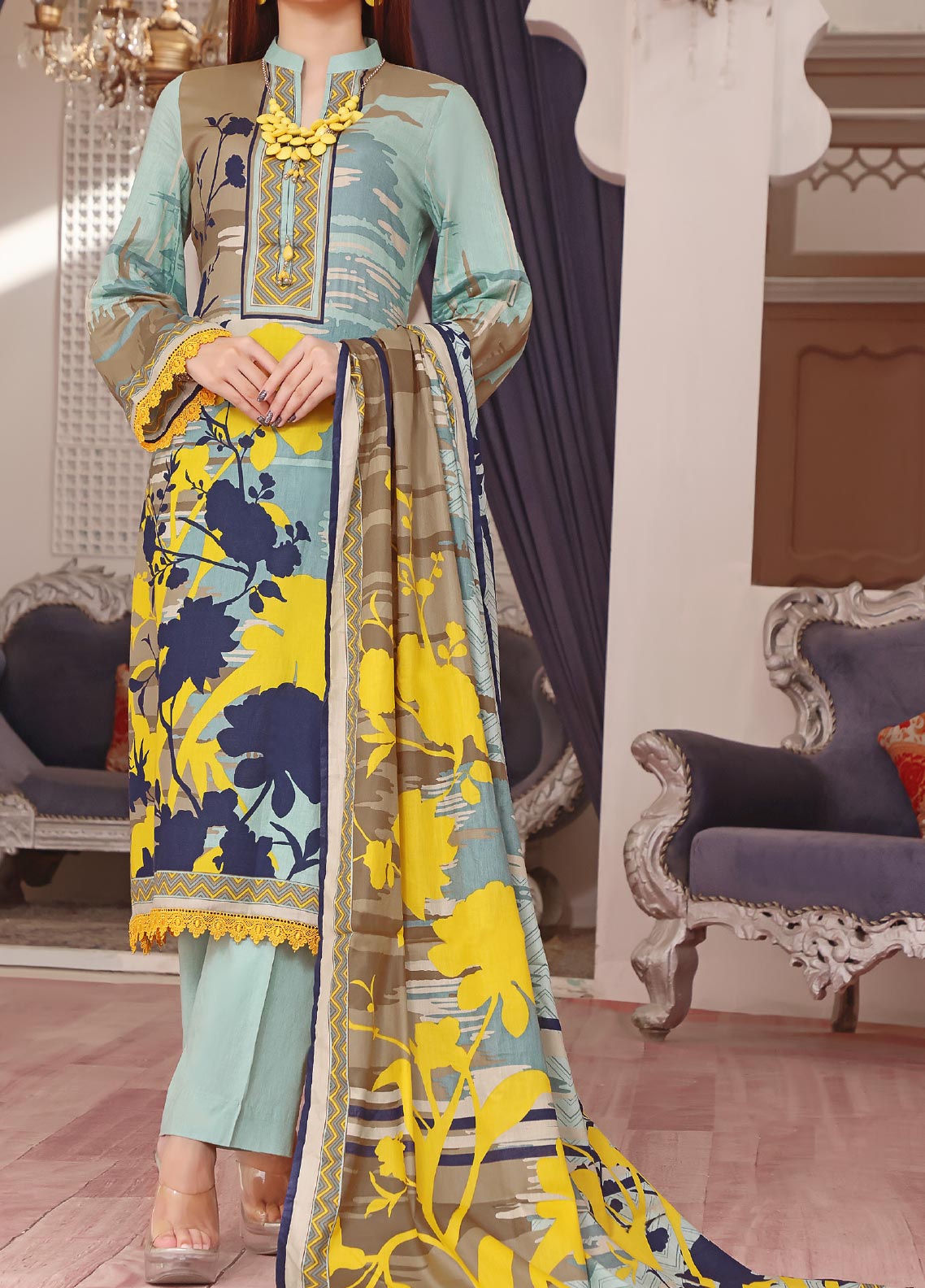 Daman By VS Textile Printed Lawn Unstitched 3 Piece Suit - 1538A
