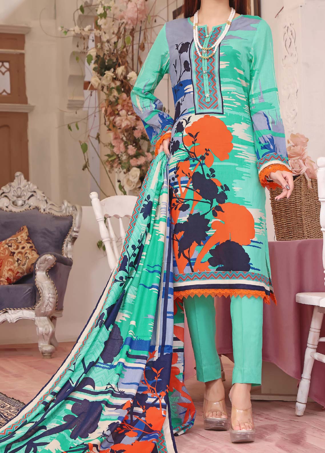 Daman By VS Textile Printed Lawn Unstitched 3 Piece Suit - 1538B