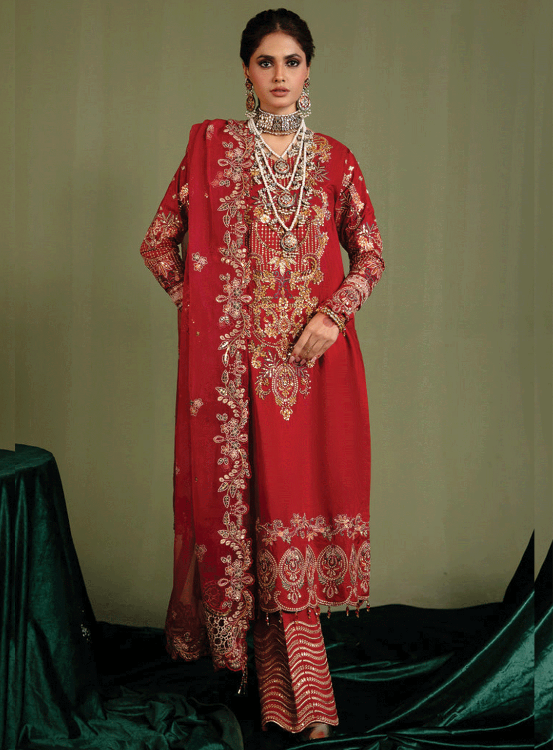 Emaan Adeel Embroidered Silk Unstitched 3 Piece Suit - EA23S NR-08 ULFAT