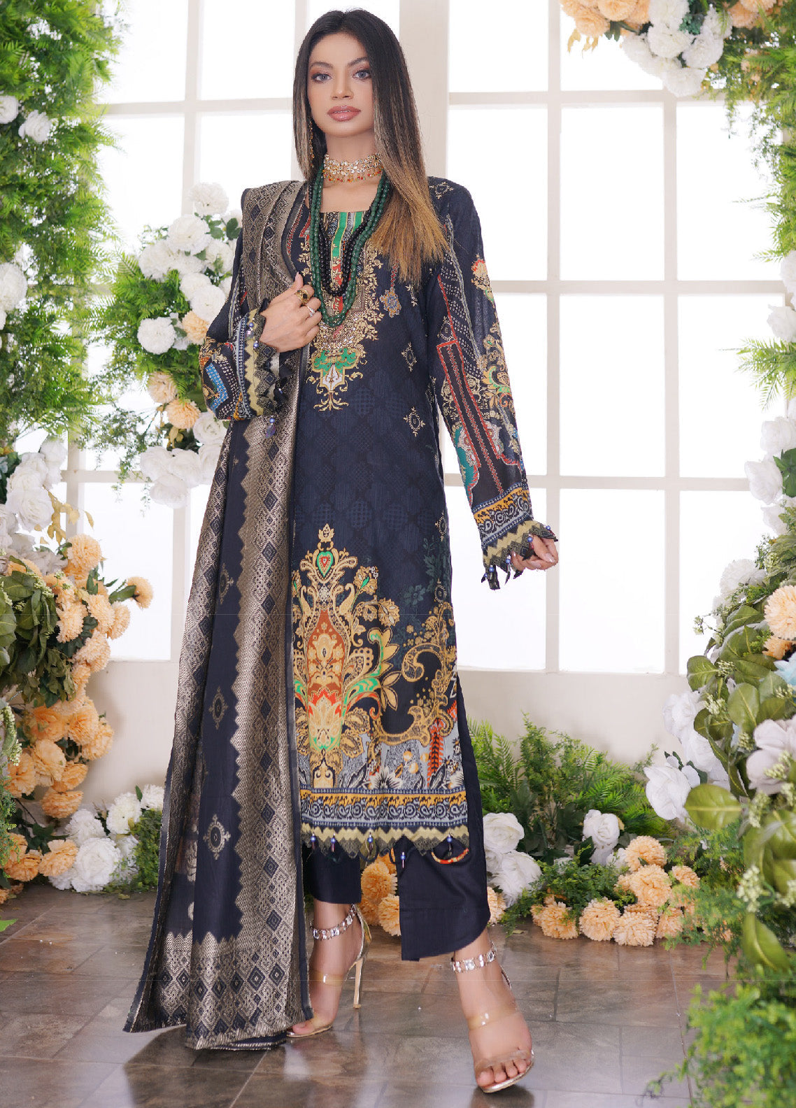 Firdous Fashion Printed Lawn Unstitched 3 Piece Suit - FF24PL F-02 BLEU DE GREY