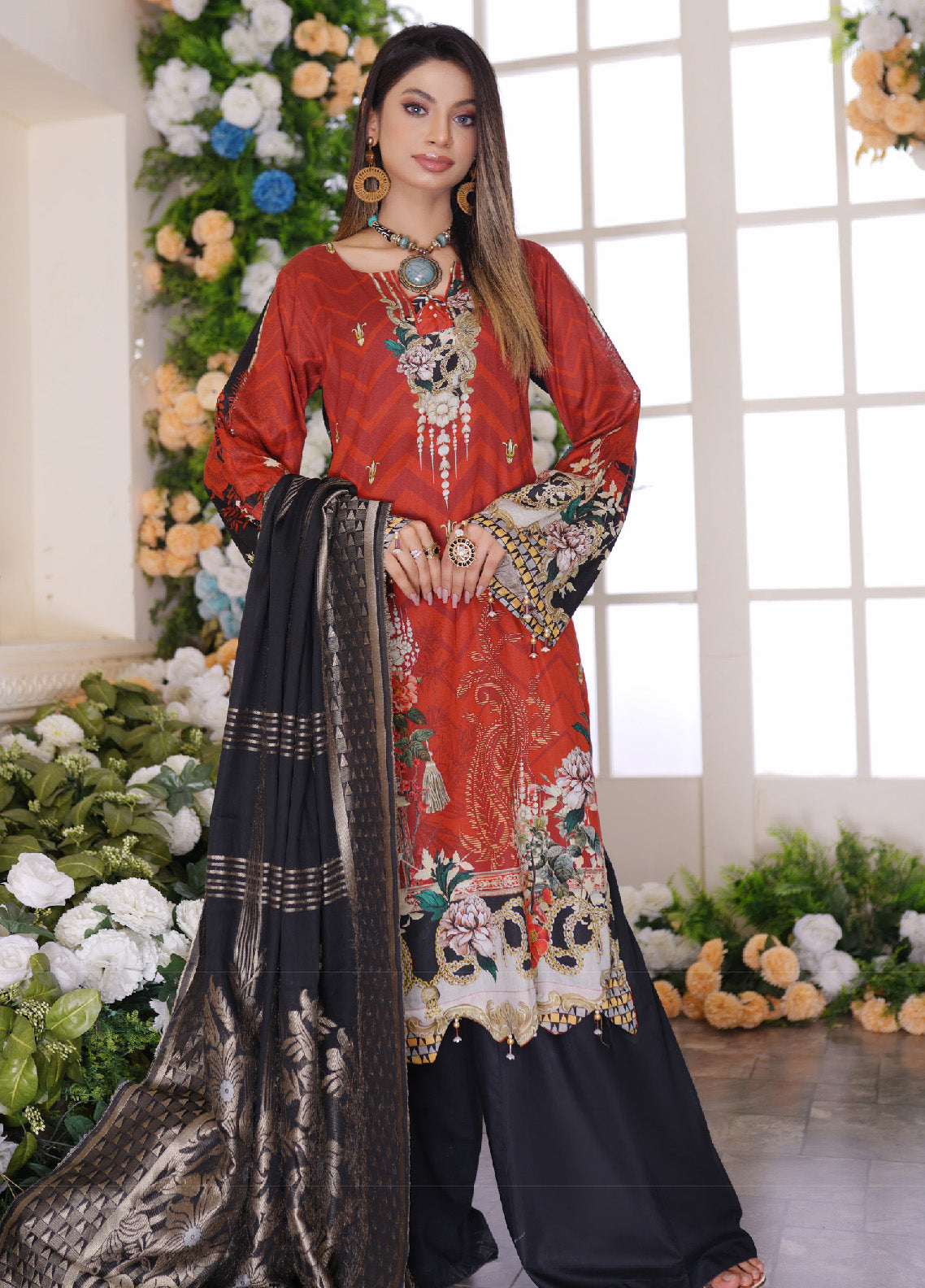 Firdous Fashion Printed Lawn Unstitched 3 Piece Suit - FF24PL F-04 AMBER FINERY