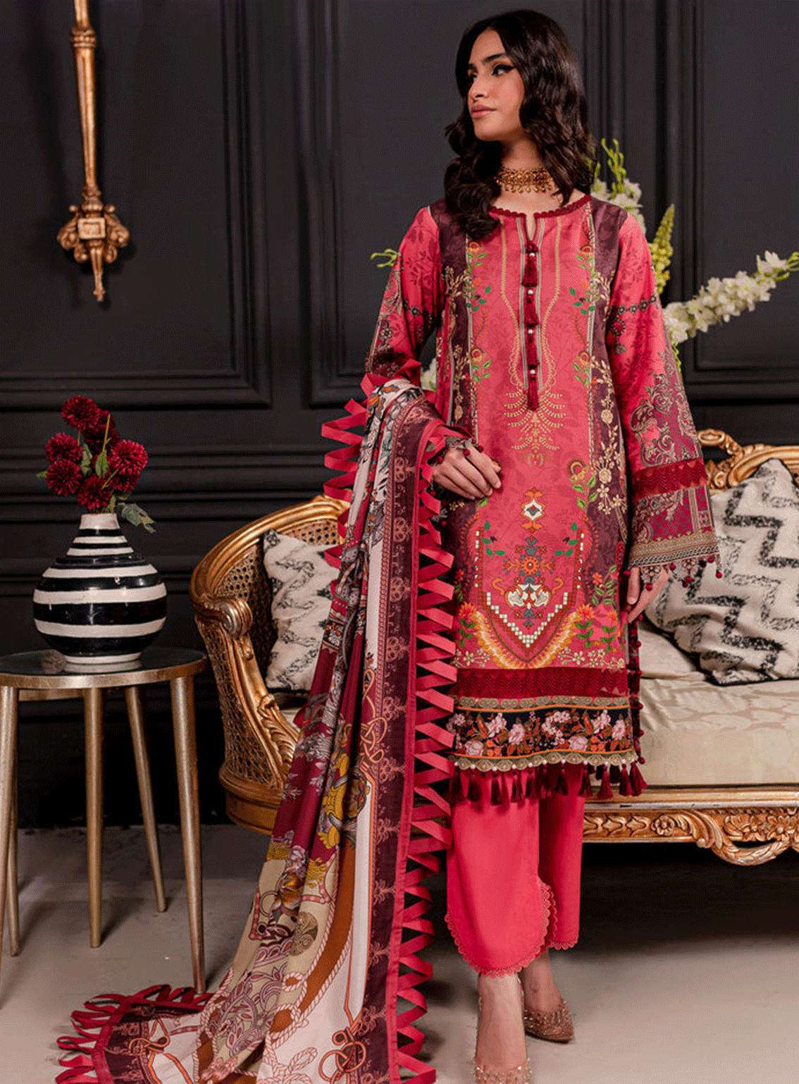 Firdous Printed Linen Unstitched 3 Piece Suit - 20379A