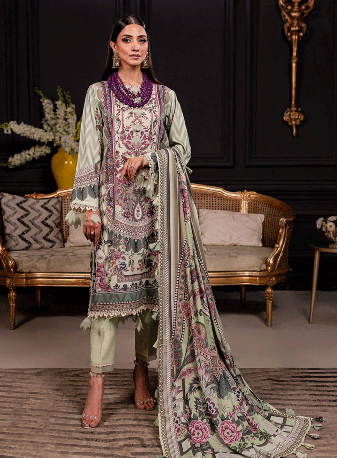 Firdous Printed Linen Unstitched 3 Piece Suit - 20382B