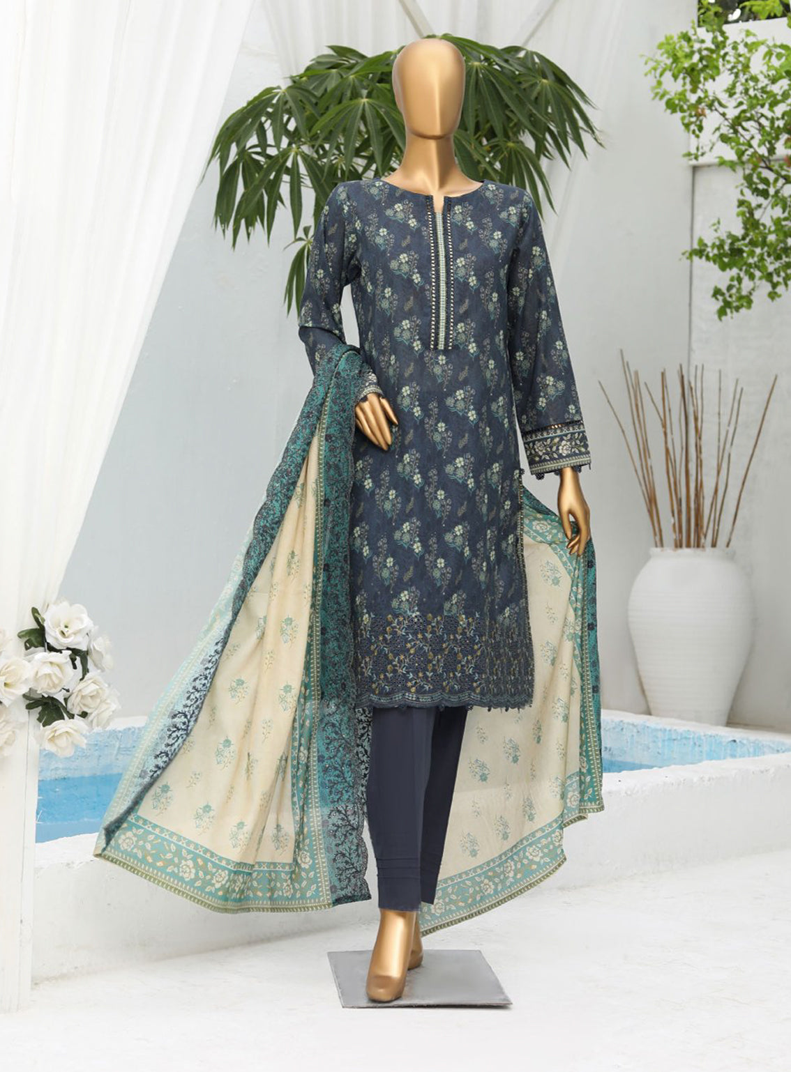 HZ Premium Intermix Embroidered Lawn Unstitched 3 Piece Suit - 139