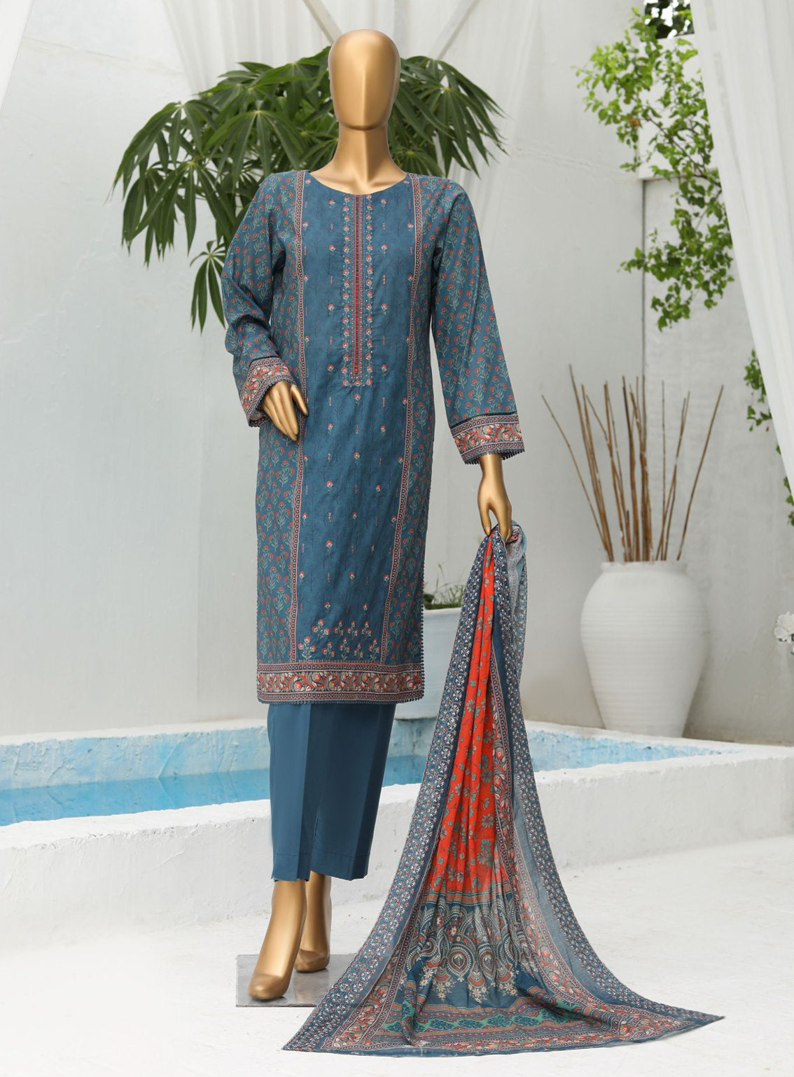 HZ Premium Intermix Embroidered Lawn Unstitched 3 Piece Suit - 143