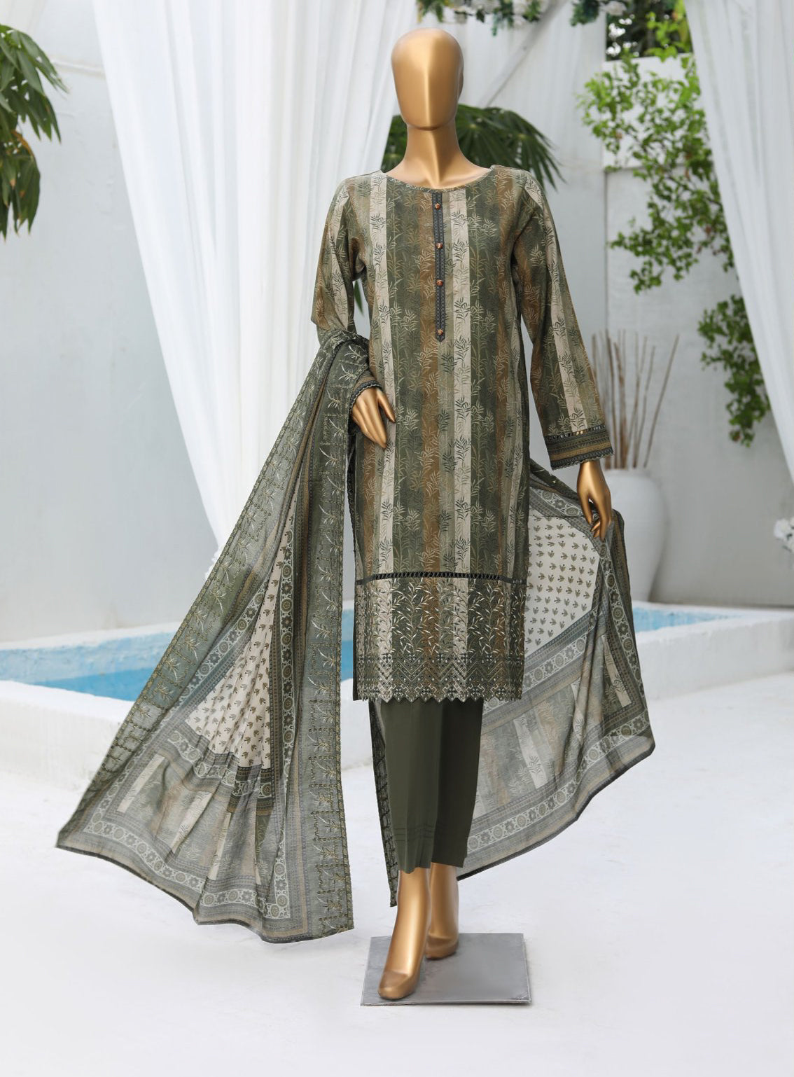 HZ Premium Intermix Embroidered Lawn Unstitched 3 Piece Suit - 144