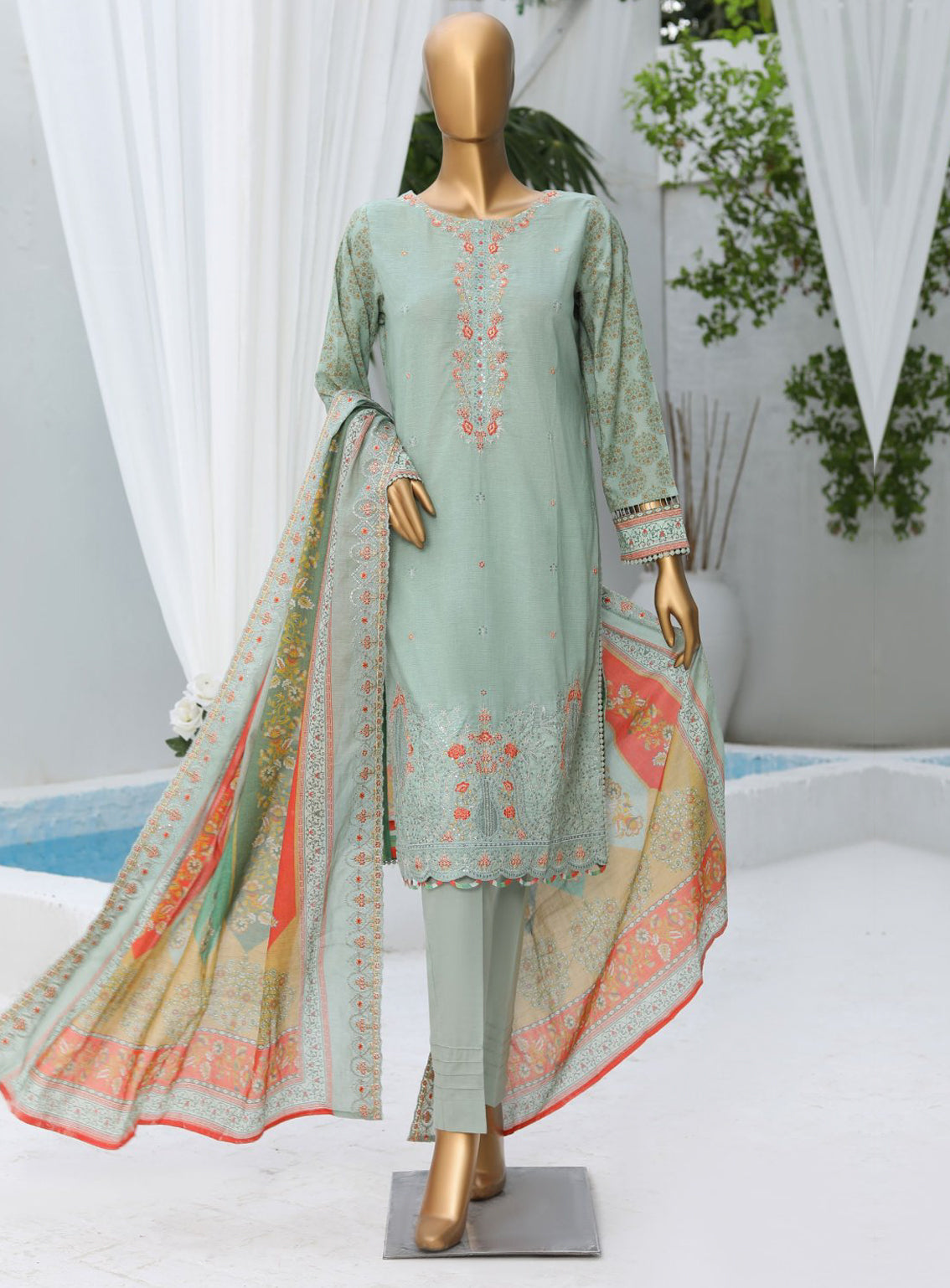 HZ Premium Intermix Embroidered Lawn Unstitched 3 Piece Suit - 78