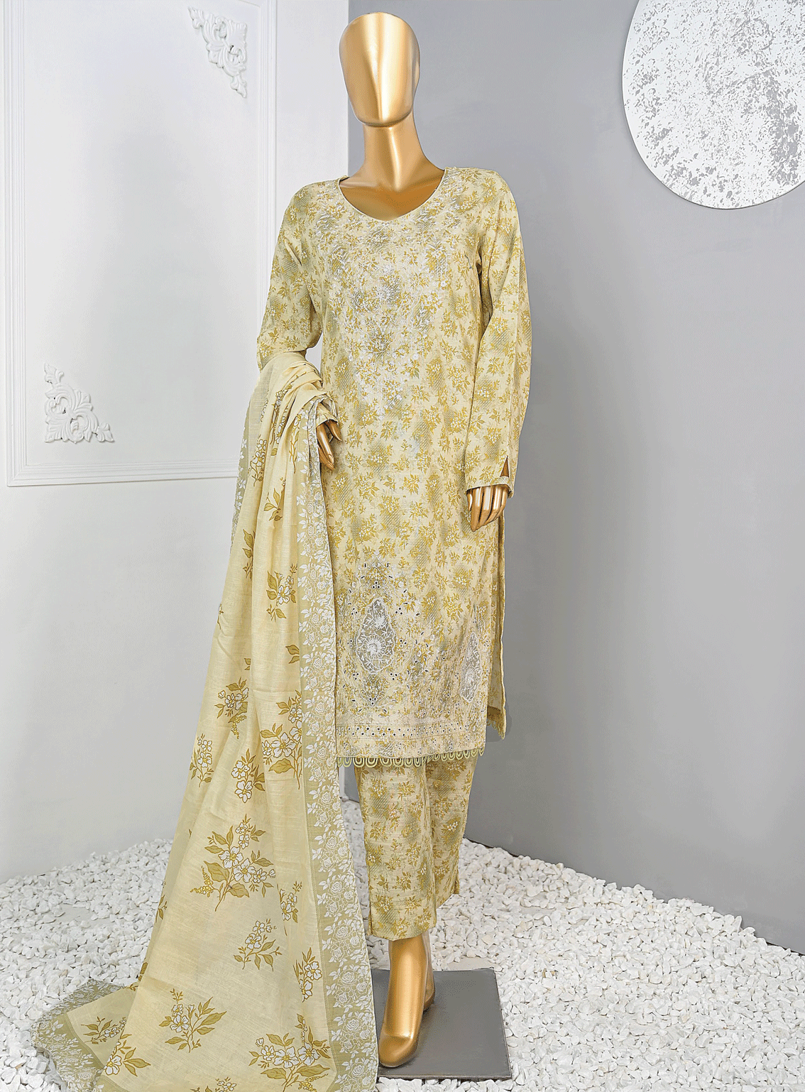 HZ Textile Embroidered Khaddar Unstitched 3 Piece Suit - HZ23PRK 20966