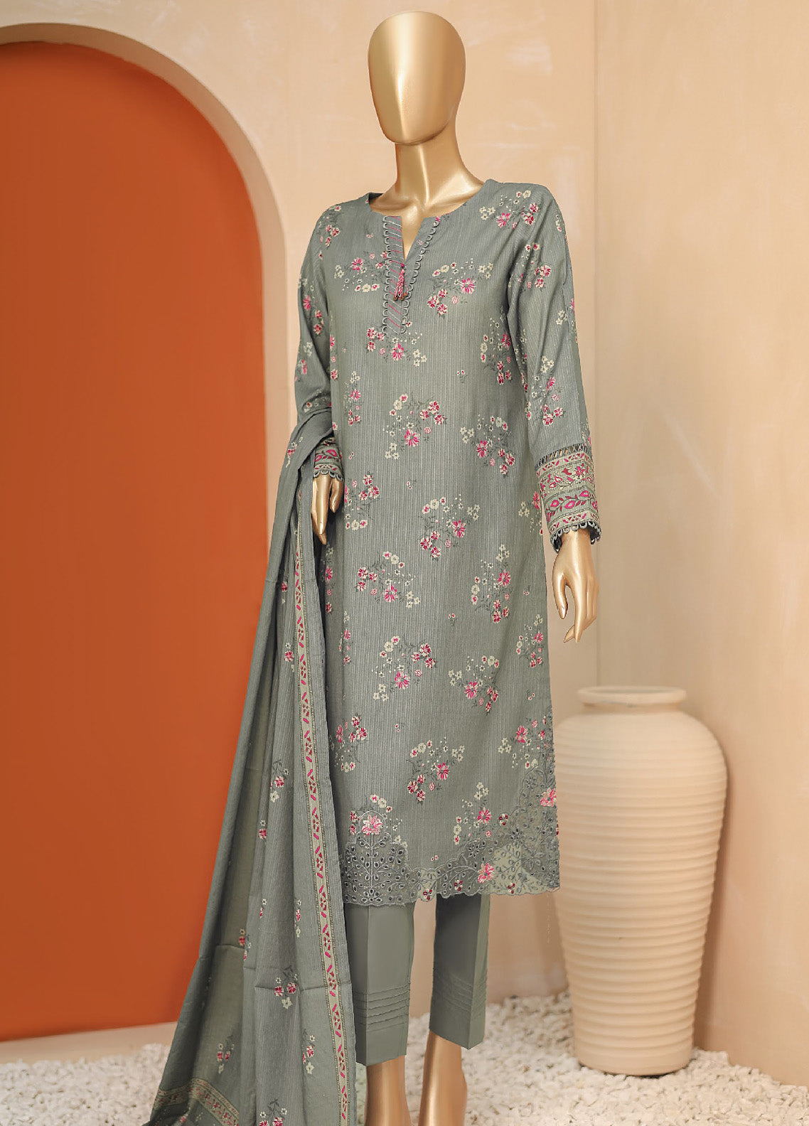 HZ Textile Embroidered Lawn Unstitched 3 Piece Suit - HZ24MD MED-09
