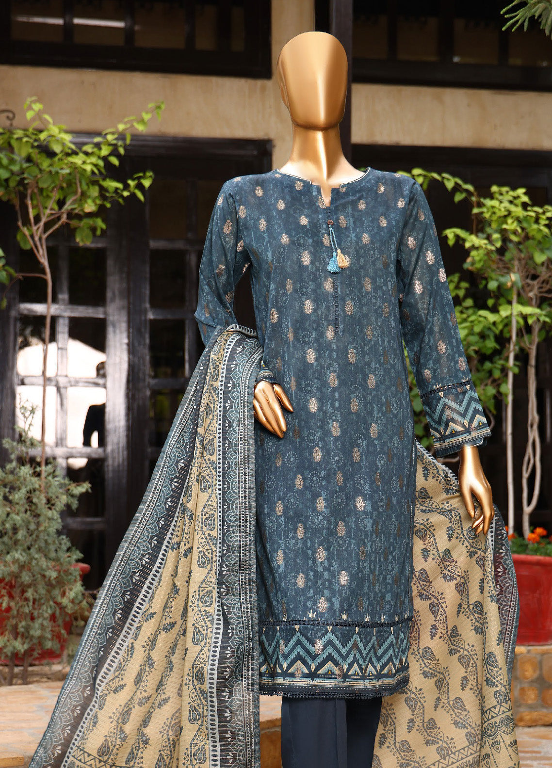 HZ Textile Printed Jacquard Unstitched 3 Piece Suit - HZ24JP 03