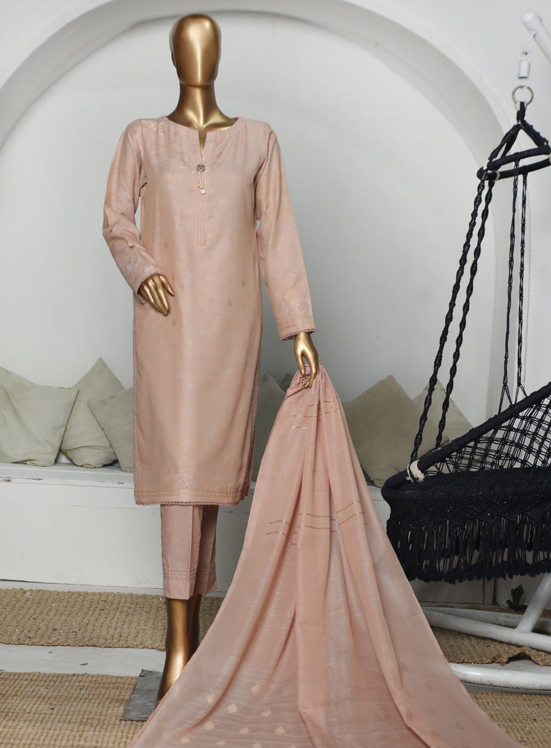 HZ Textiles Valencia Printed Jacquard Unstitched 3 Piece Suit - VJ 02
