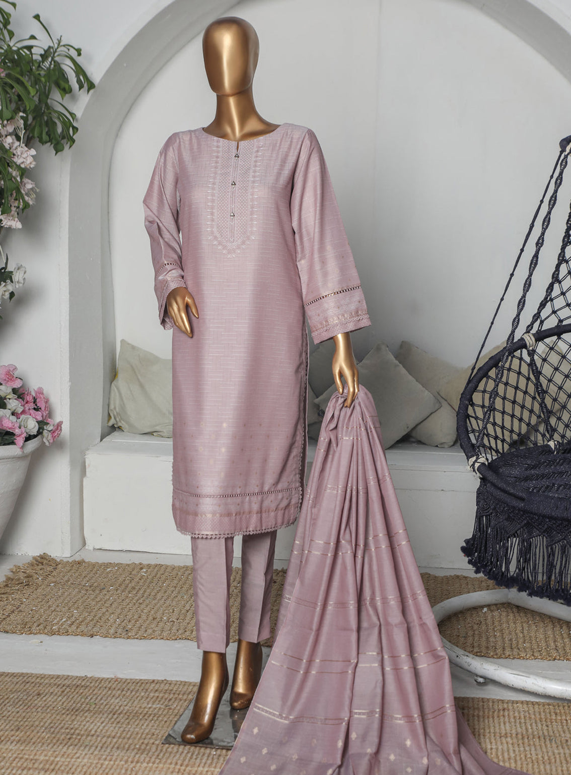 HZ Textiles Valencia Printed Jacquard Unstitched 3 Piece Suit - VJ 03