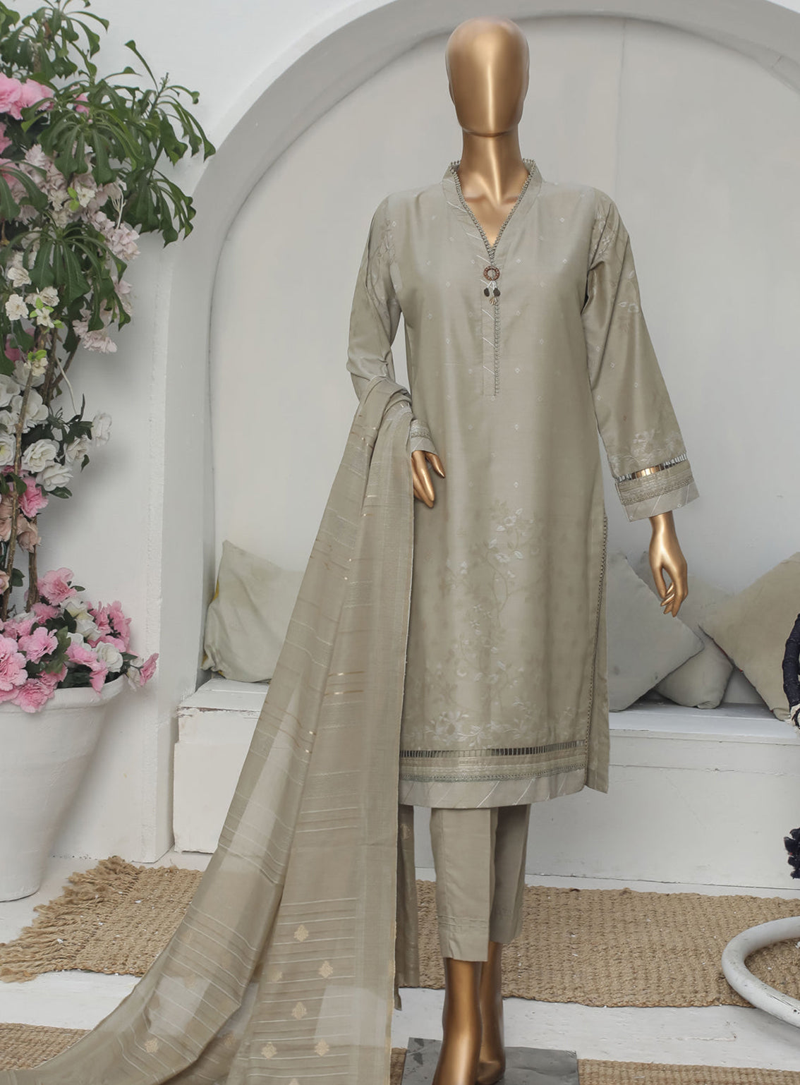 HZ Textiles Valencia Printed Jacquard Unstitched 3 Piece Suit - VJ 04