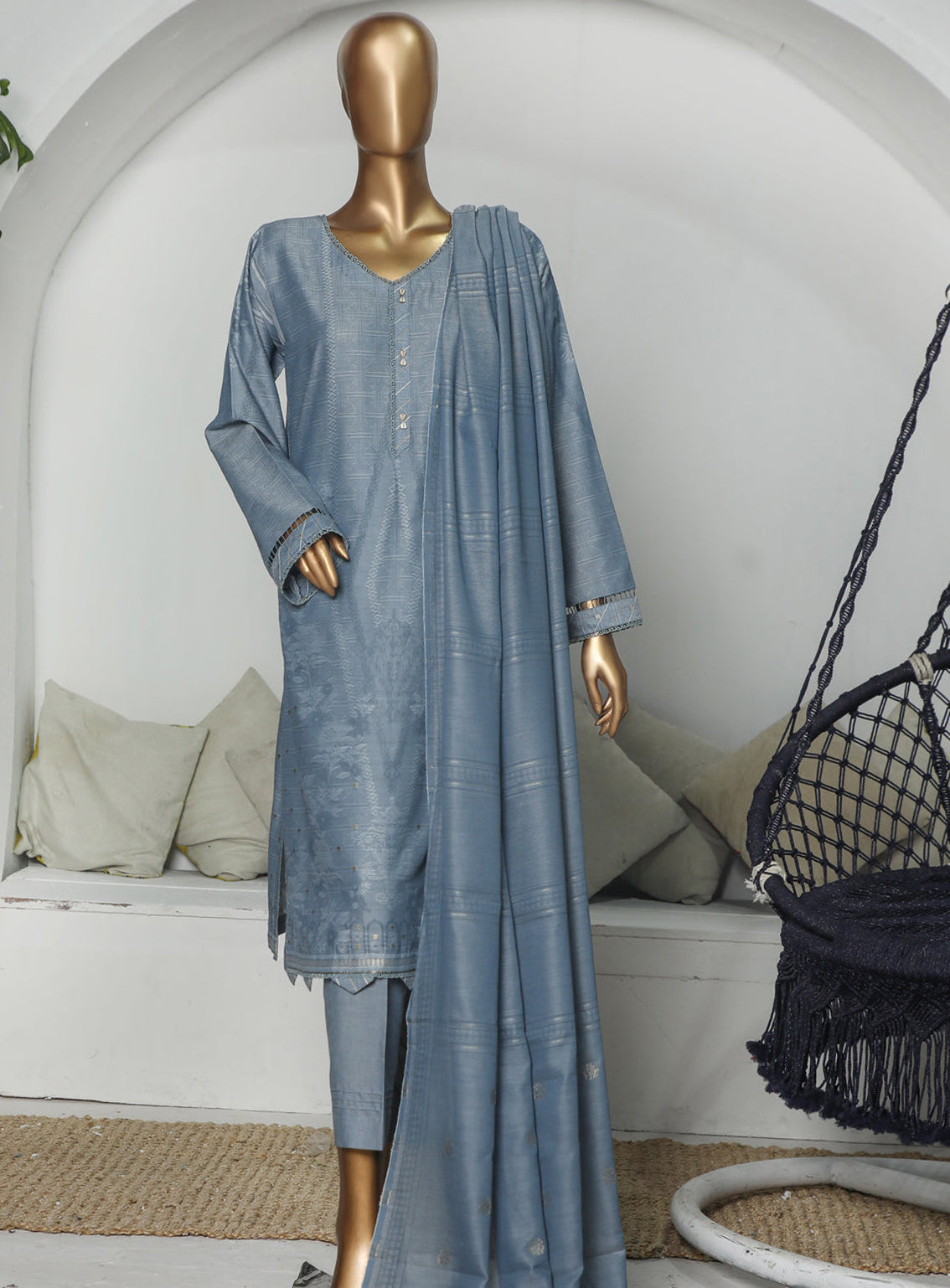 HZ Textiles Valencia Printed Jacquard Unstitched 3 Piece Suit - VJ 05
