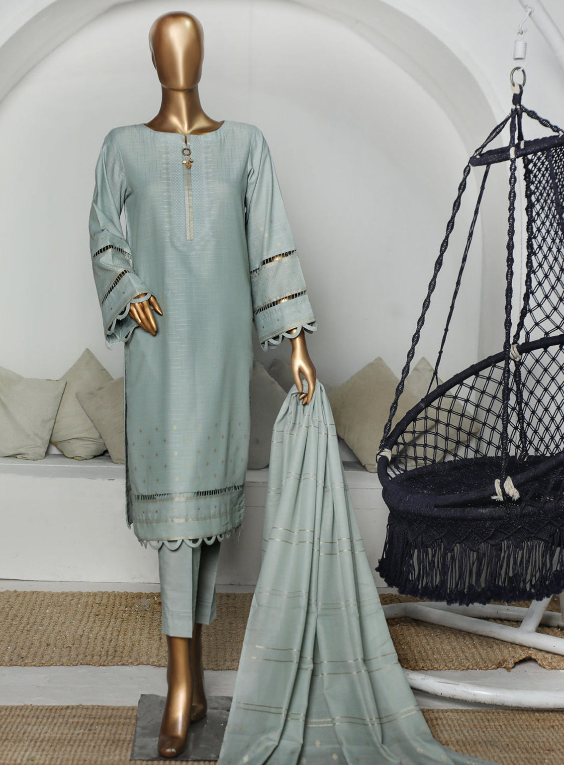 HZ Textiles Valencia Printed Jacquard Unstitched 3 Piece Suit - VJ 06