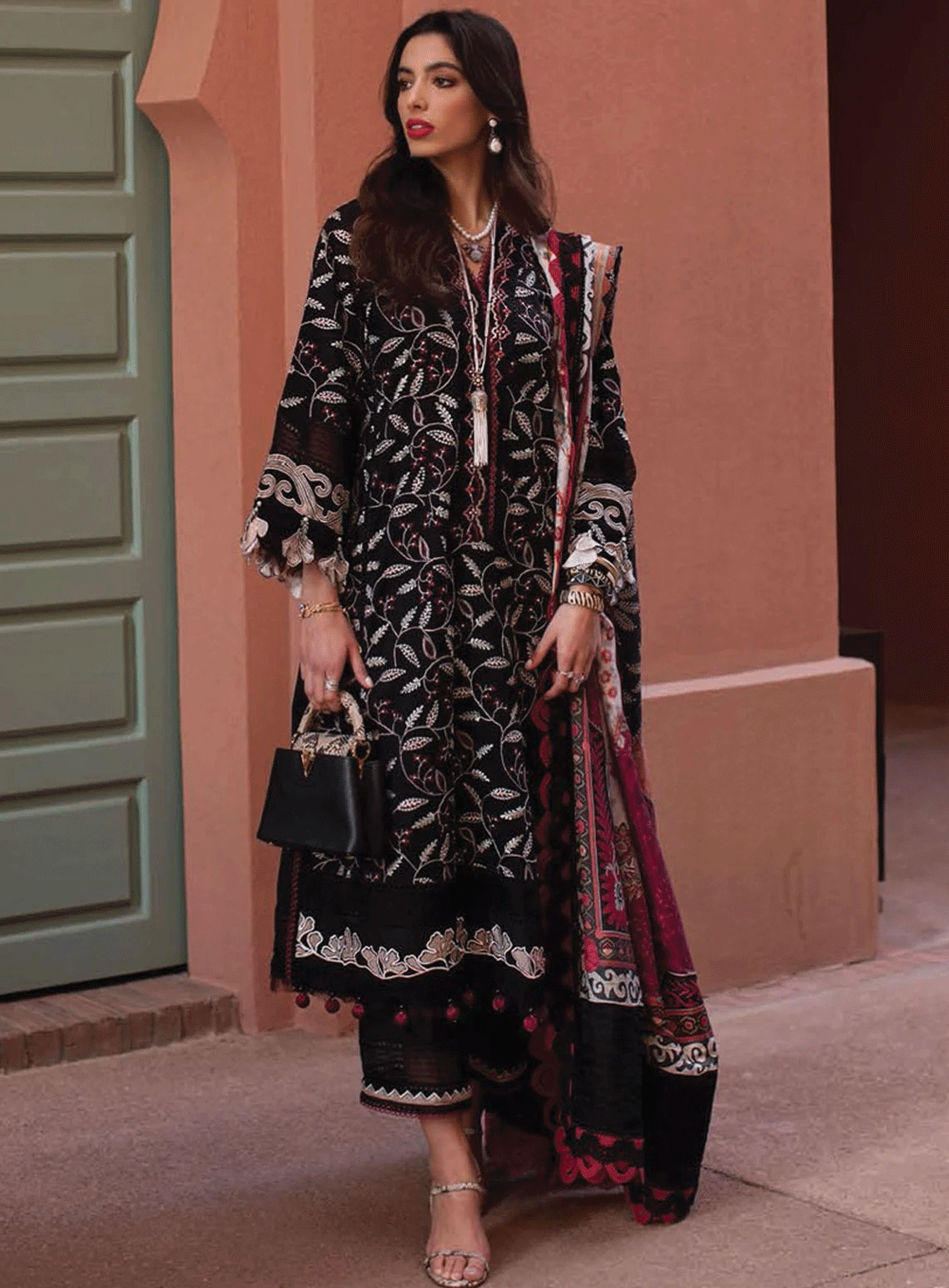 Kesh By Farah Talib Aziz Embroidered Lawn Unstitched 3 Piece Suit - FTA23KL FTA-08 NOIR SOUQ