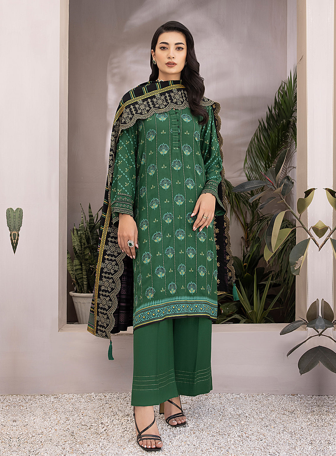 LSM Lakhany Pashmina Embroidered Unstitched 3 Piece Suit - 140