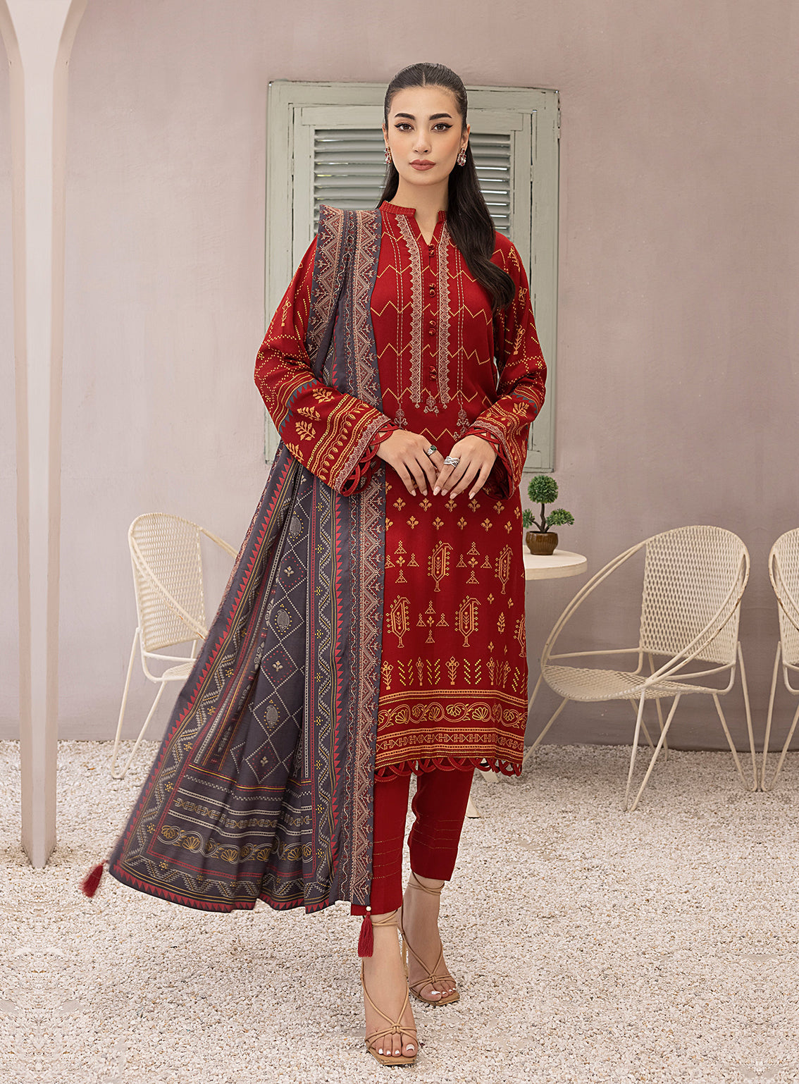 LSM Lakhany Pashmina Embroidered Unstitched 3 Piece Suit - 490