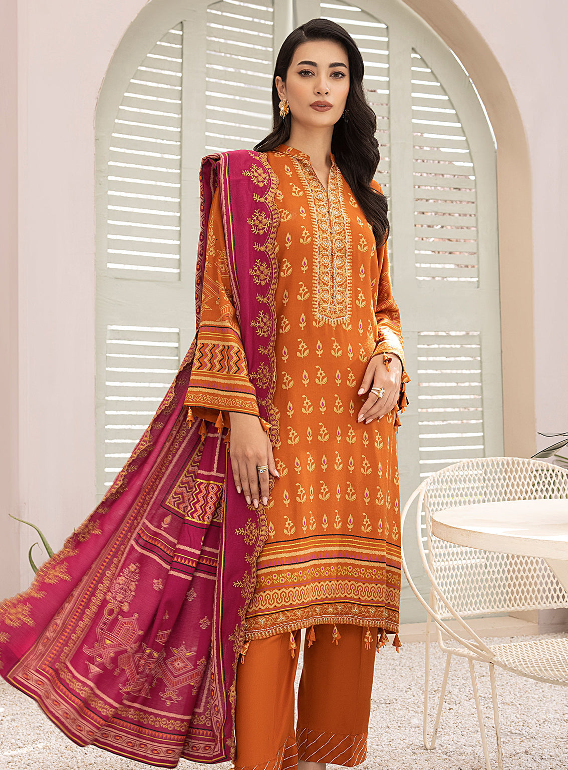 LSM Lakhany Pashmina Embroidered Unstitched 3 Piece Suit - 491