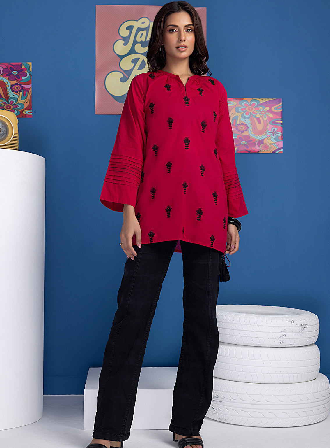 Lakhany By LSM Embroidered Jacquard Kurti - LSM-3232