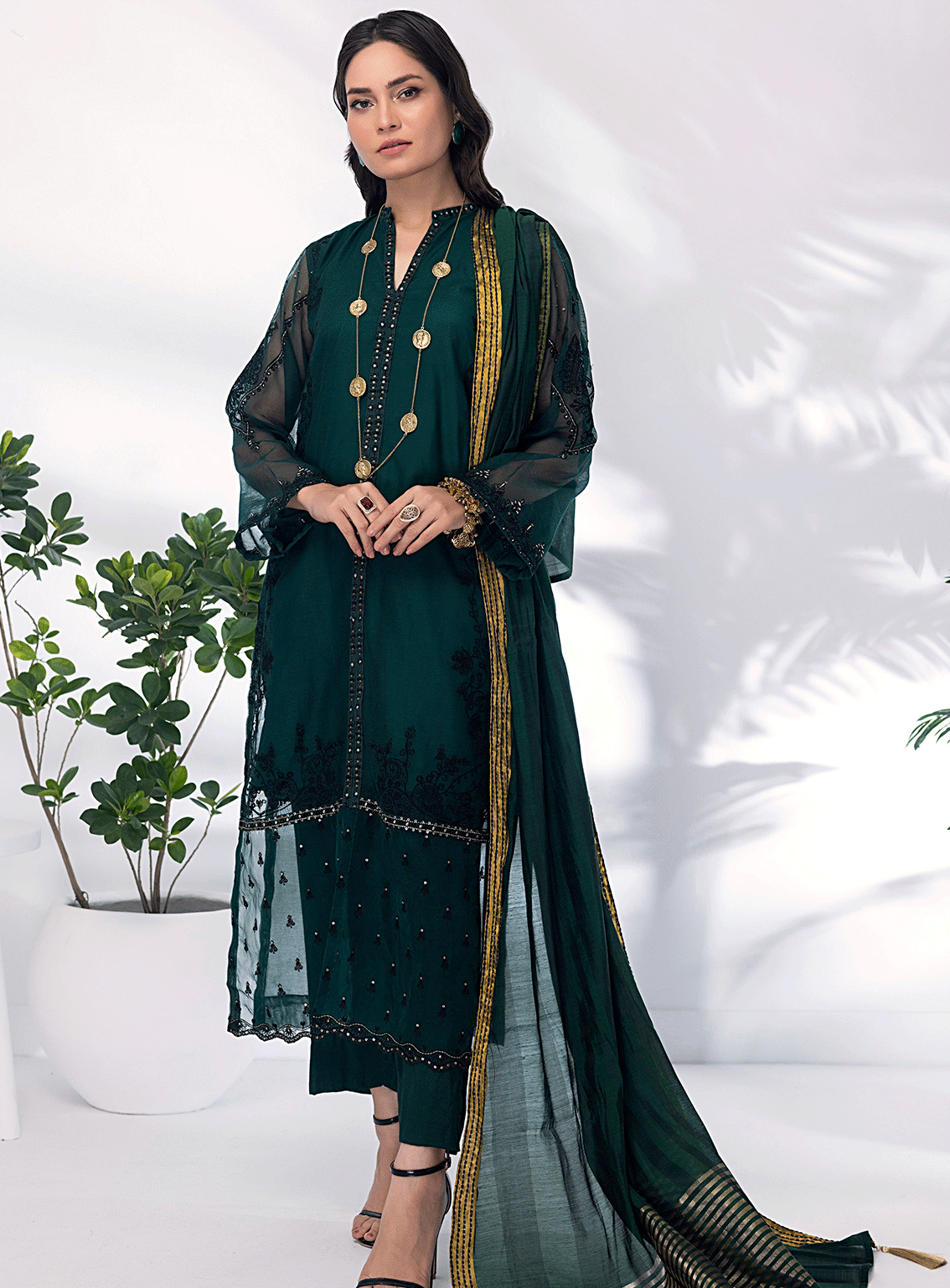 Lakhany By LSM Embroidered Khaadi Net Stitched 3 Piece Suit - LG-EA-0402