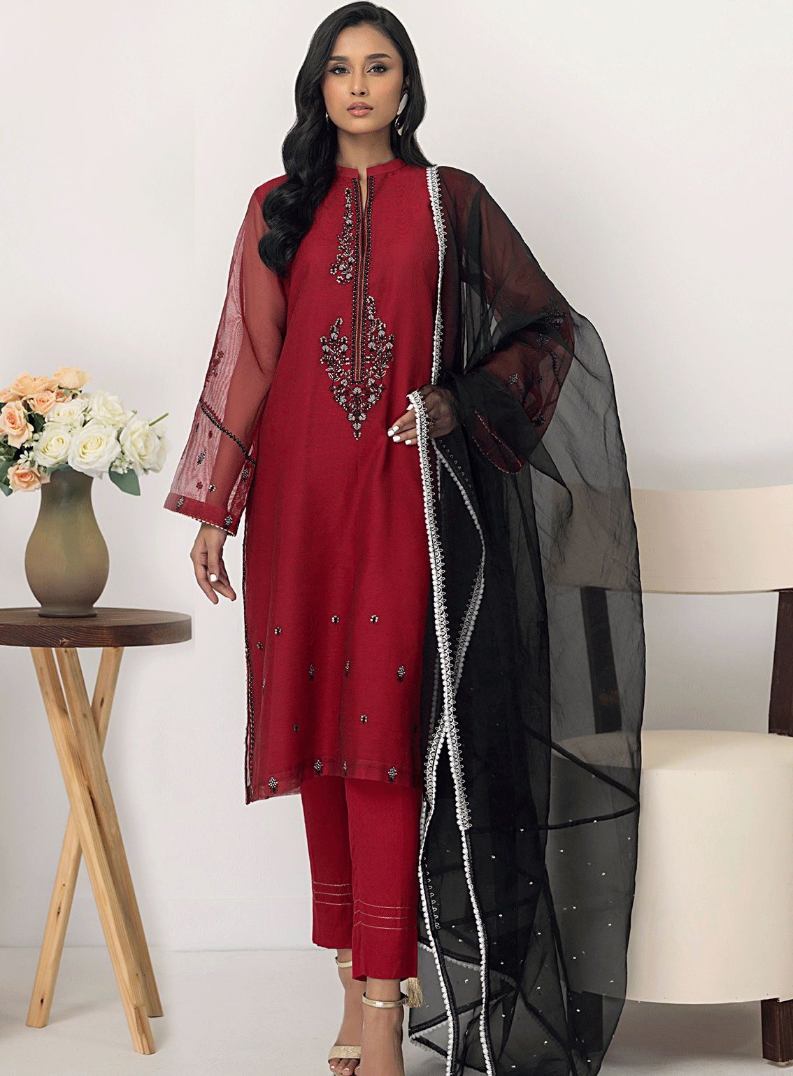 Lakhany By LSM Embroidered Khaadi Net Stitched 3 Piece Suit - LG-SK-0044