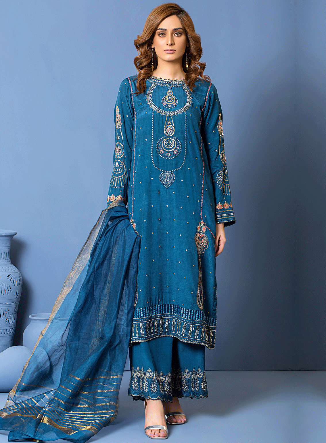 Lakhany By LSM Embroidered Raw Silk Stitched 3 Piece Suit - LSM-2871