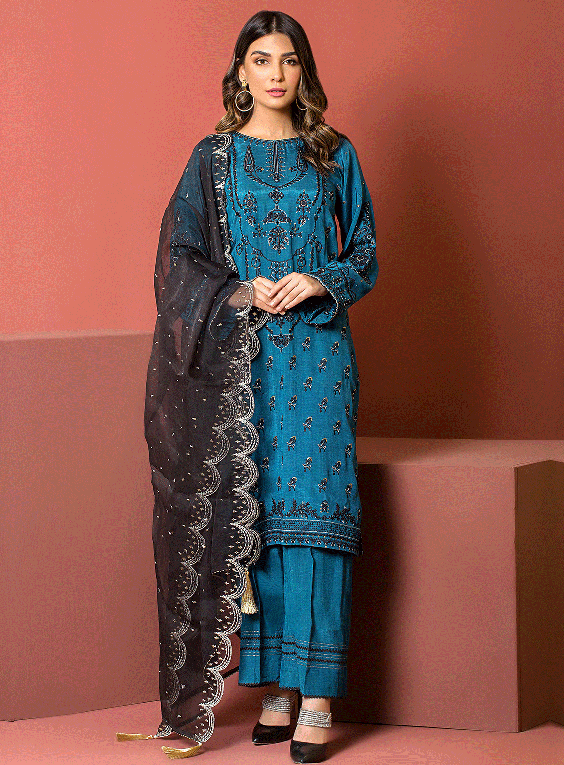 Lakhany By LSM Embroidered Raw Silk Stitched 3 Piece Suit - LSM-2874