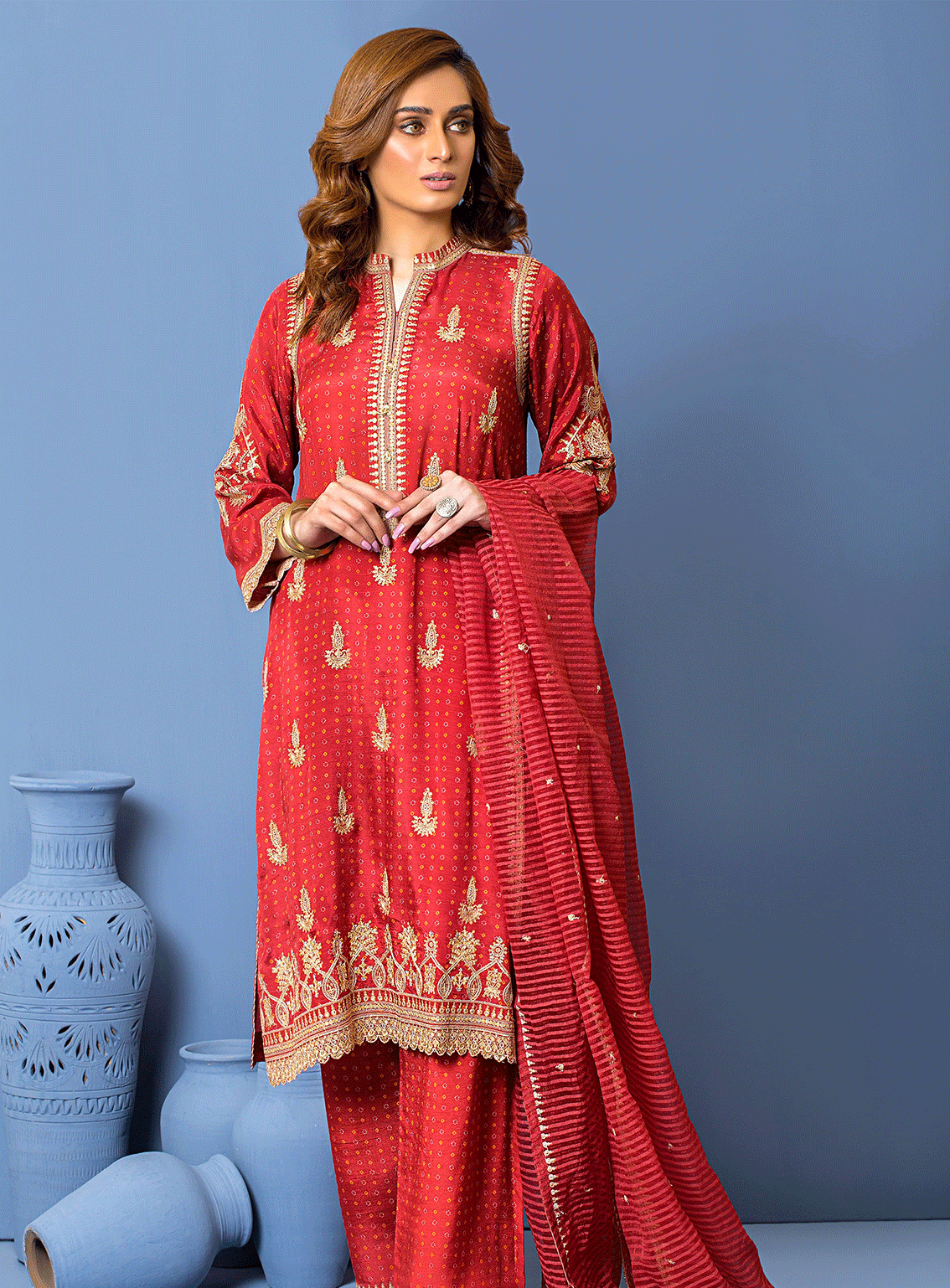Lakhany By LSM Embroidered Raw Silk Stitched 3 Piece Suit - LSM-2877