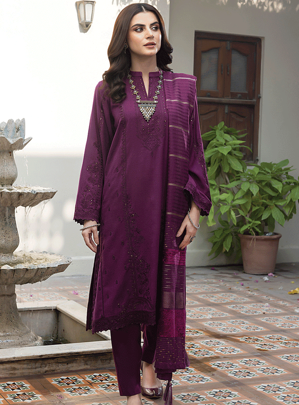Lakhany Embroidered Slub Peach Unstitched 3 Piece Suit - LSM23WS LG-RM-0046