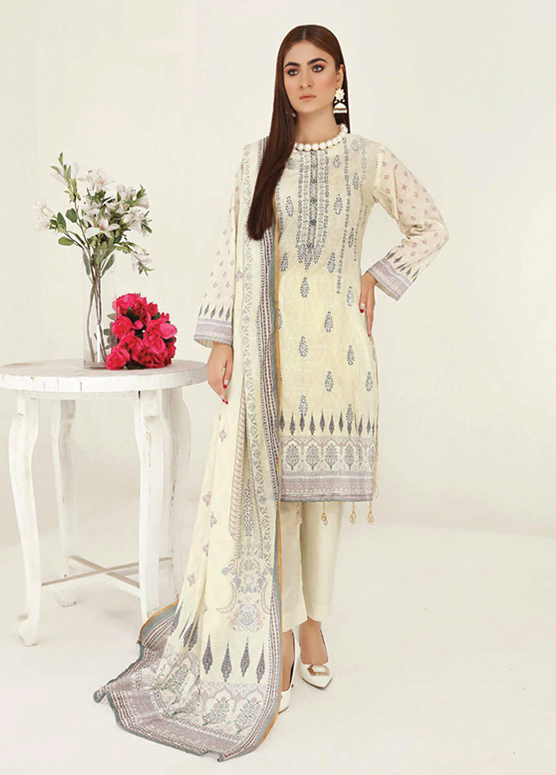 D#01 Alif Ruby Digital Emb Lawn Collection 223
