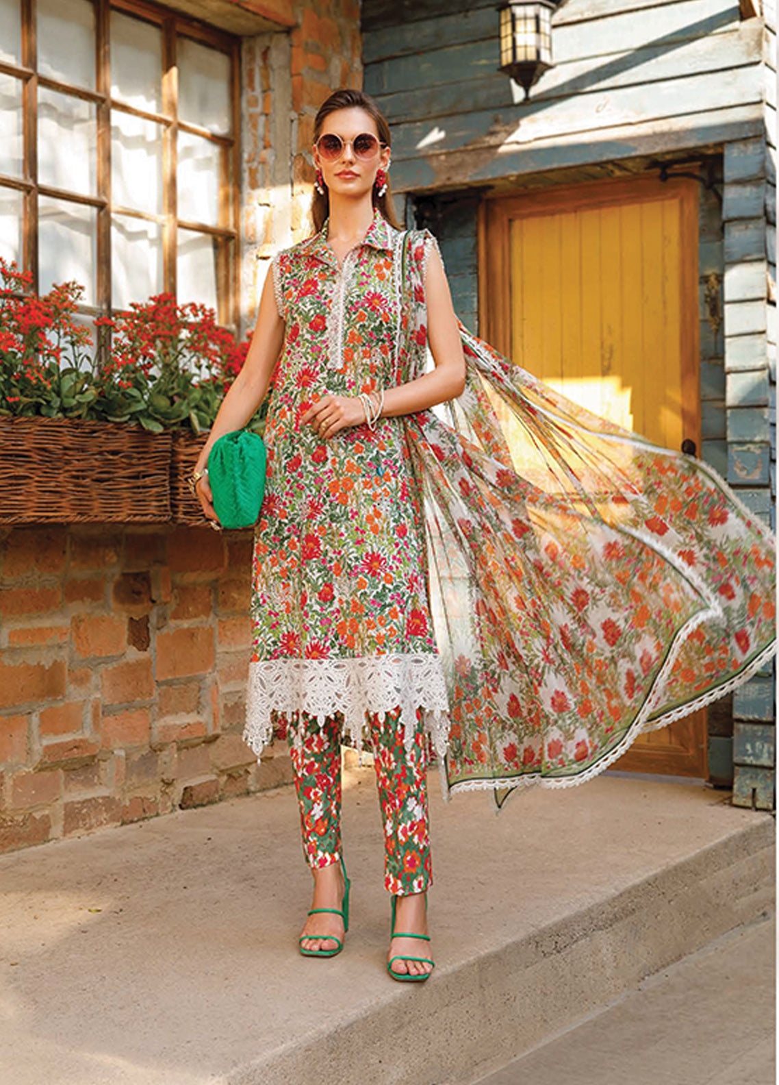 D#1708B Maria B M Print Emb Lawn Collection 223
