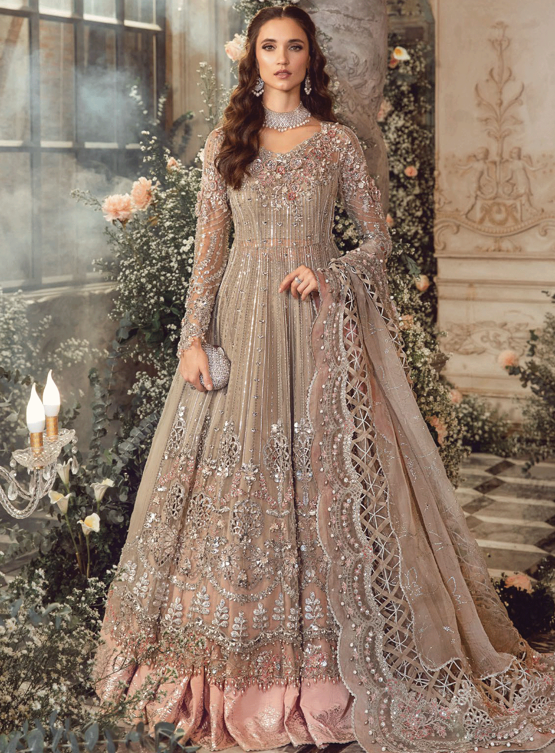 MBroidered By Maria B Embroidered Organza Unstitched 4 Piece Suit - MB23W BD-2703 GREY