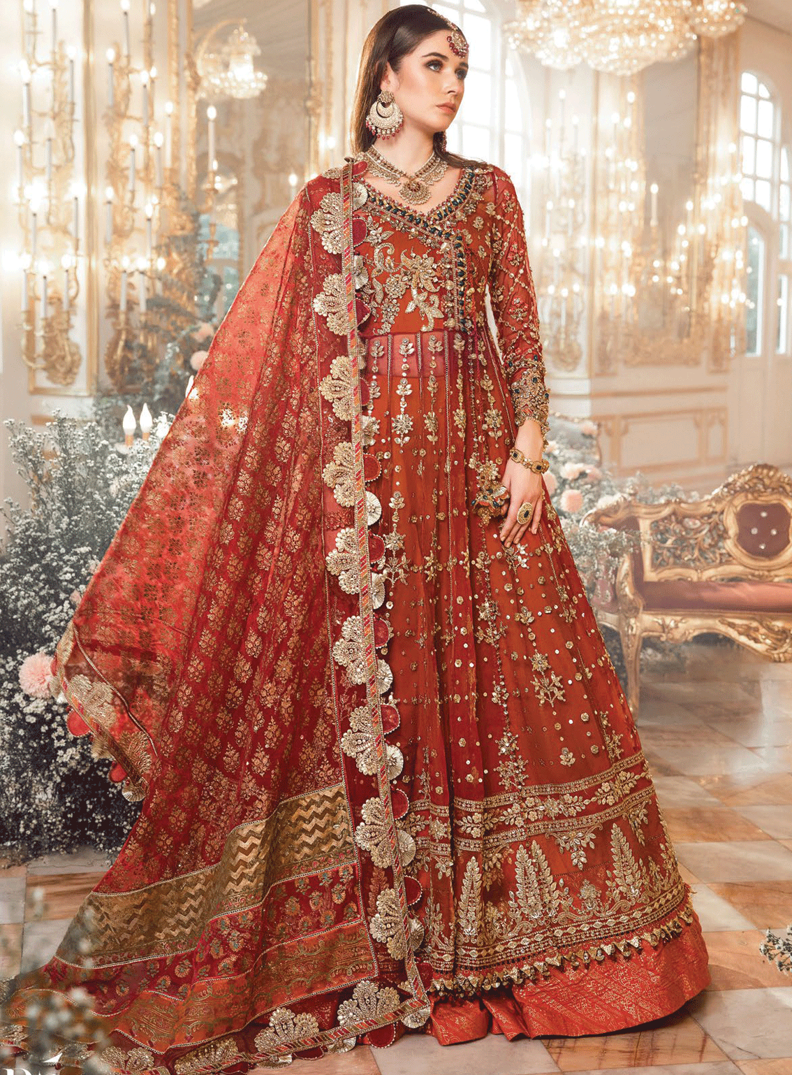 MBroidered By Maria B Embroidered Organza Unstitched 4 Piece Suit - MB23W BD-2705 MAROON