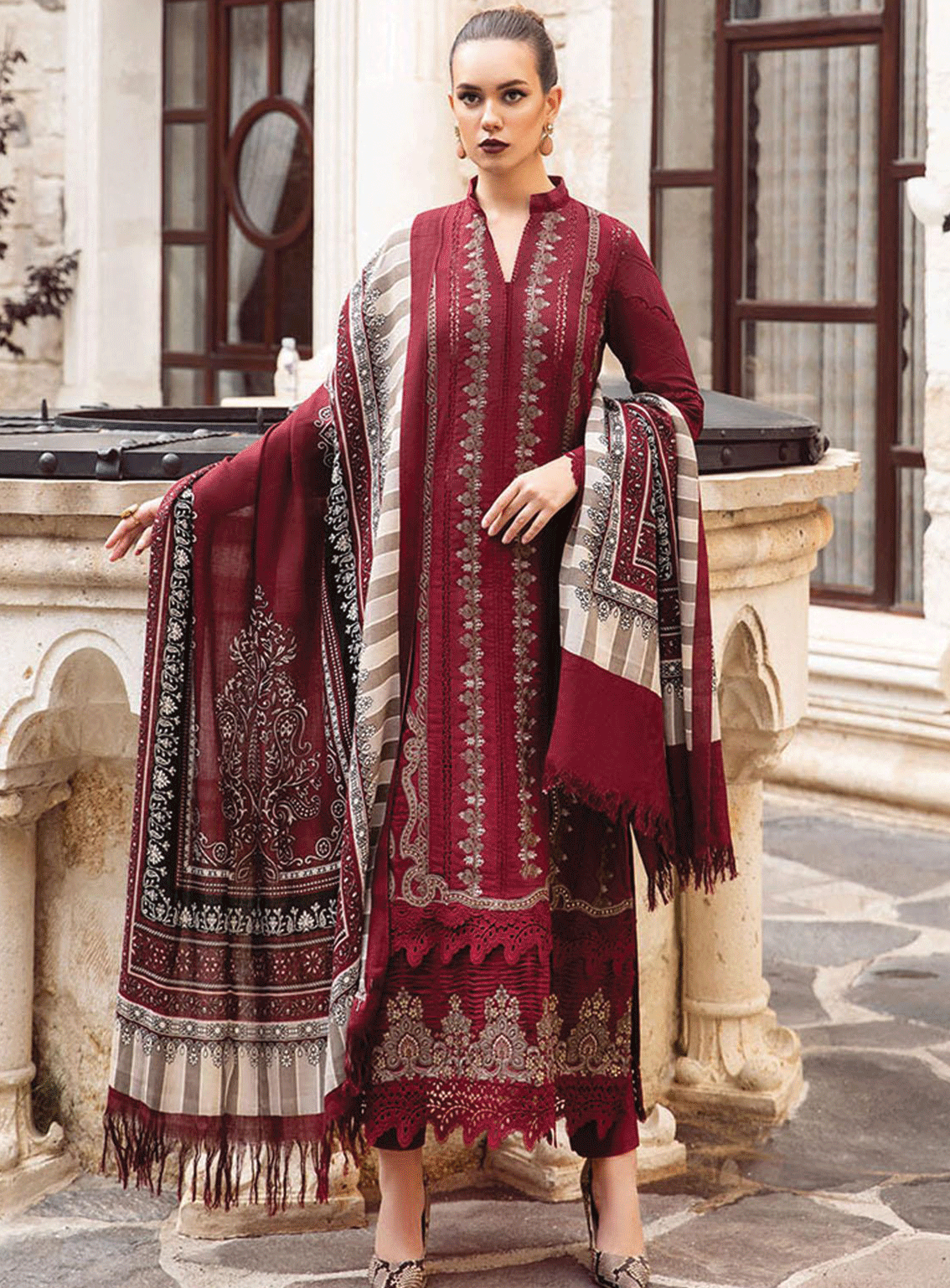 MPrints By Maria B Embroidered Linen Unstitched 3 Piece Suit - MB23MPW 2002A