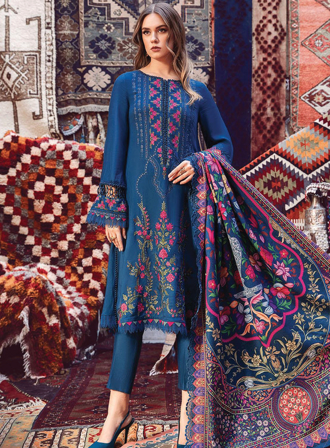 MPrints By Maria B Embroidered Linen Unstitched 3 Piece Suit - MB23MPW 2004B