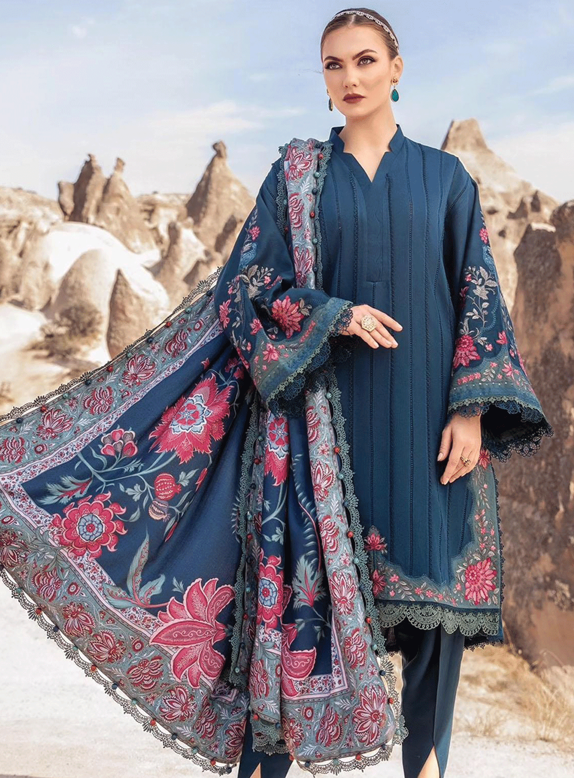 MPrints By Maria B Embroidered Linen Unstitched 3 Piece Suit - MB23MPW 2005B