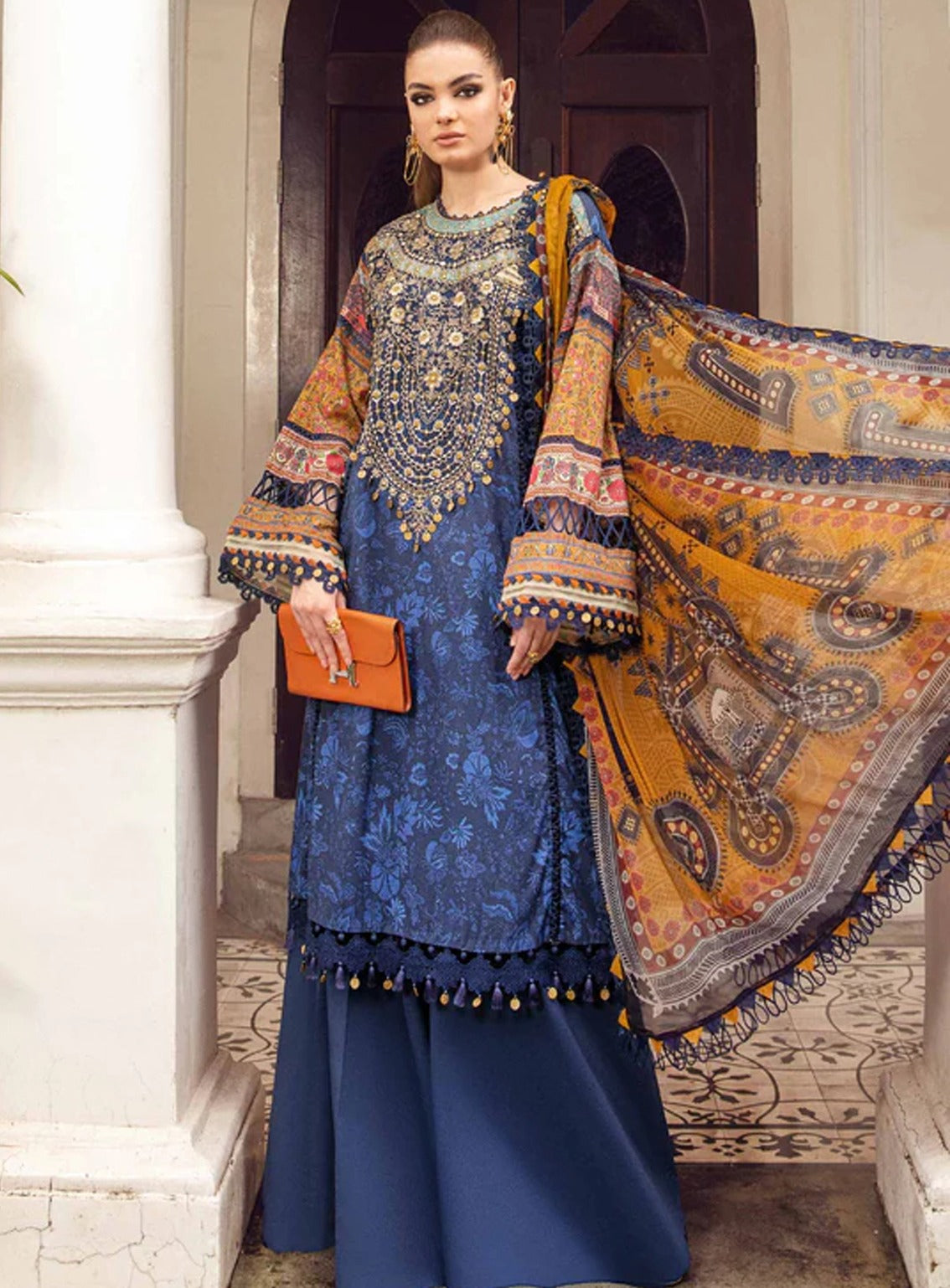 M Prints By Maria B Embroidered Cambric Unstitched 3 Piece Suit - 1B