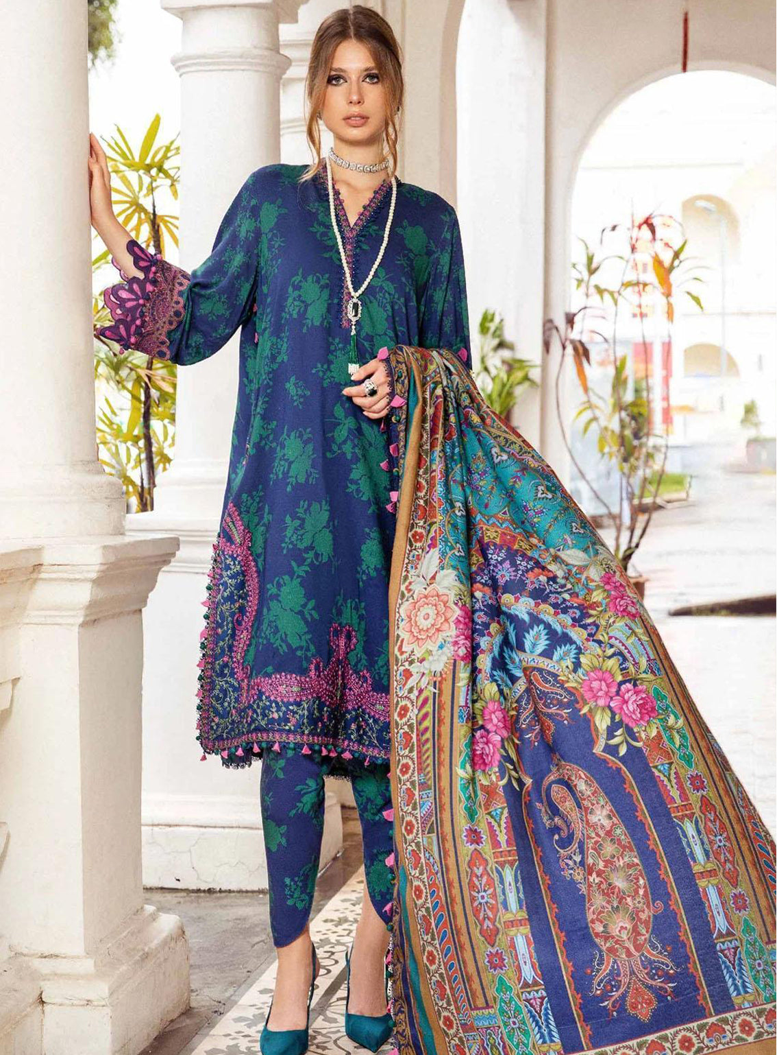 M Prints By Maria B Embroidered Linen Unstitched 3 Piece Suit - 9A