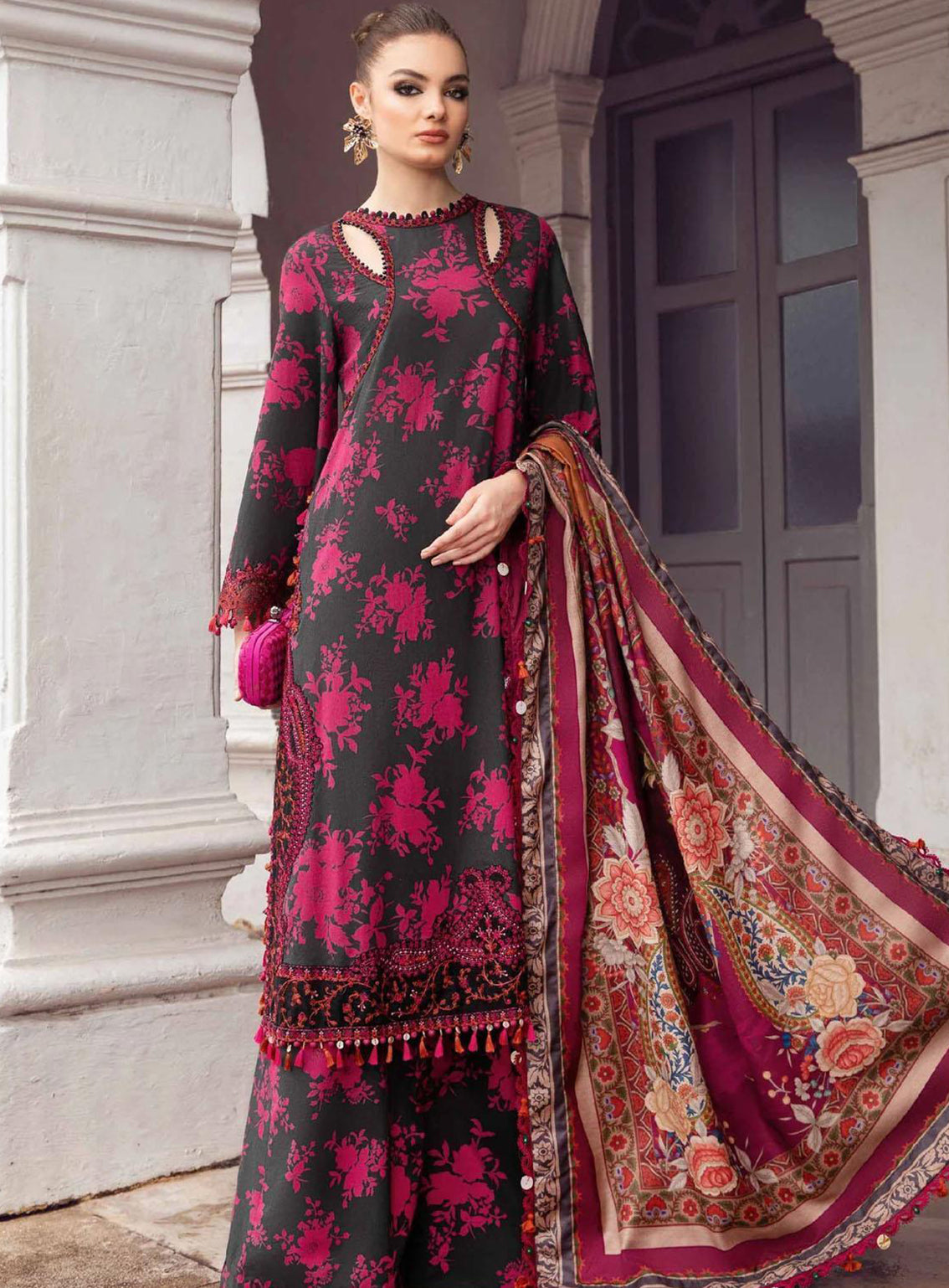 M Prints By Maria B Embroidered Linen Unstitched 3 Piece Suit - 9B