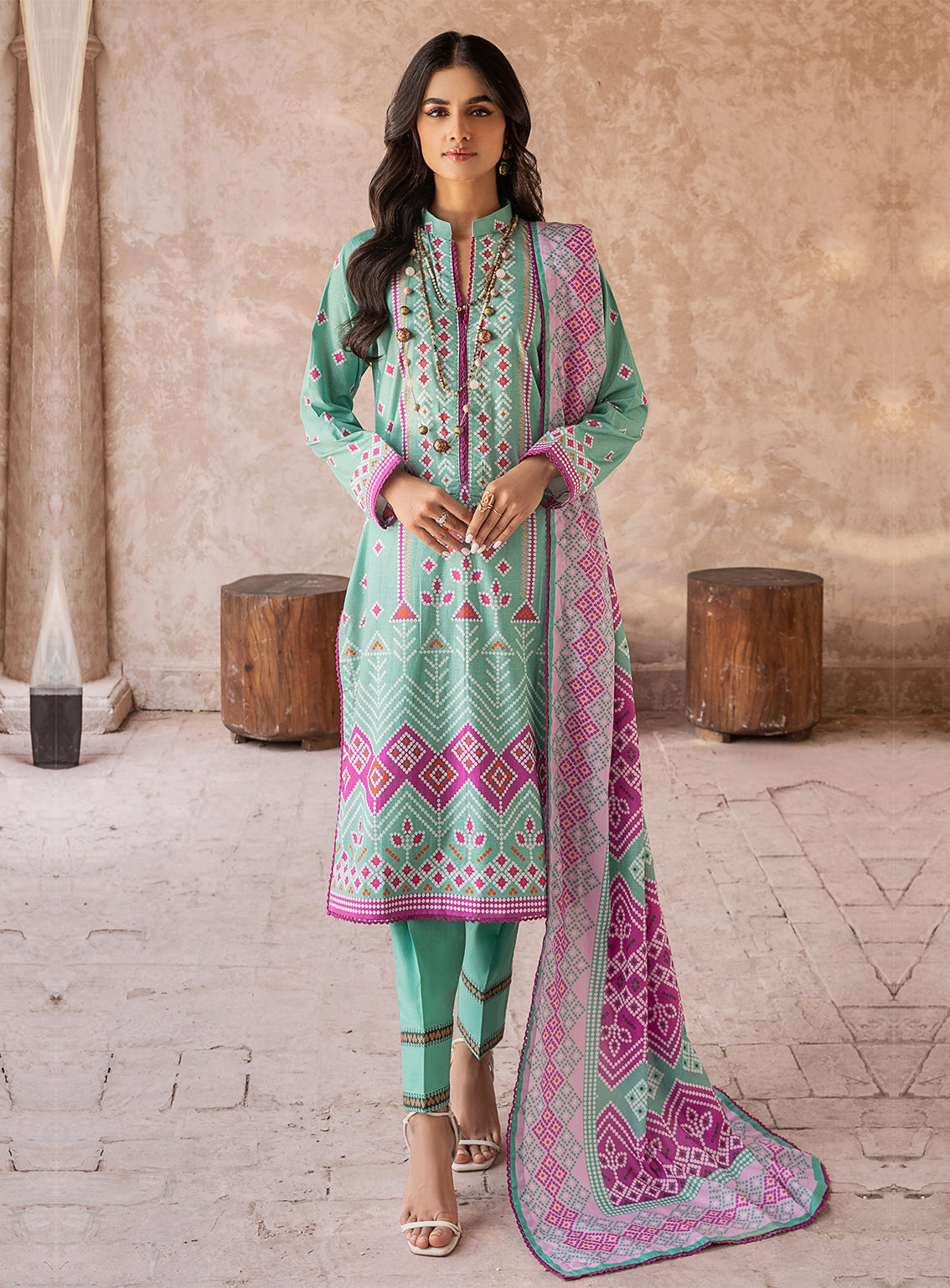 Monsoon By Al Zohaib Printed Cambric Unstitched 3 Piece Suit - 3007